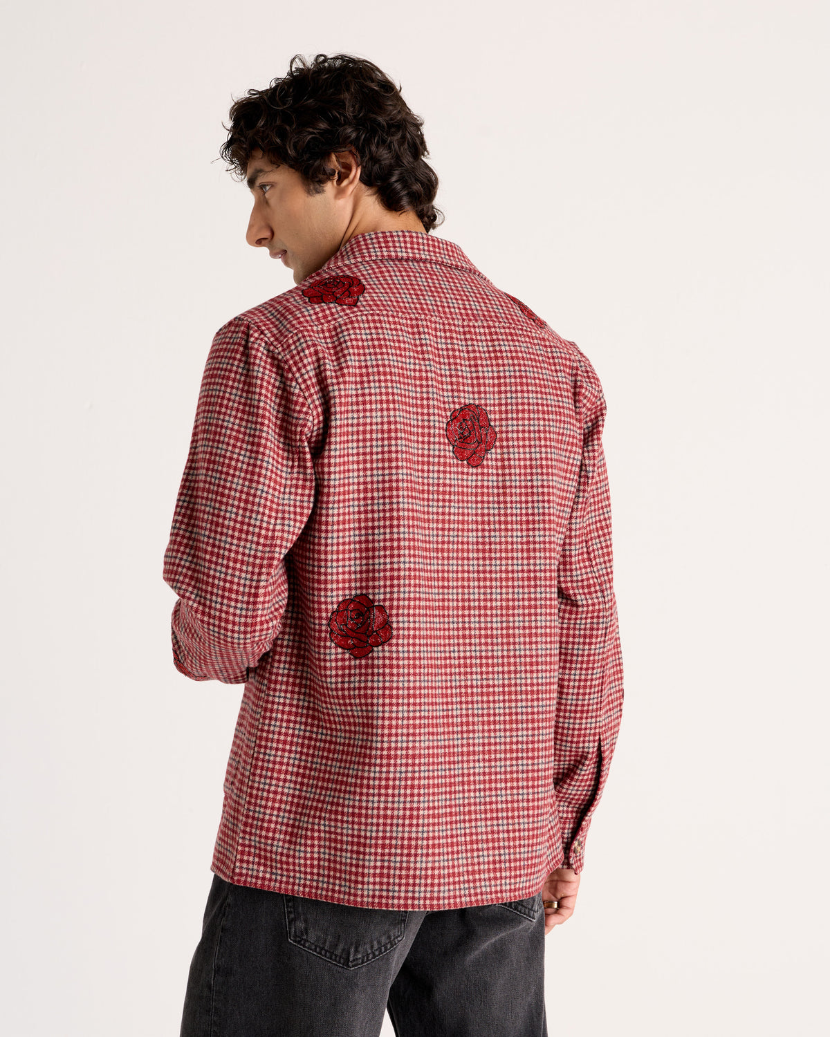 "Le Rosa" Hand-Embroidered Wool Overshirt