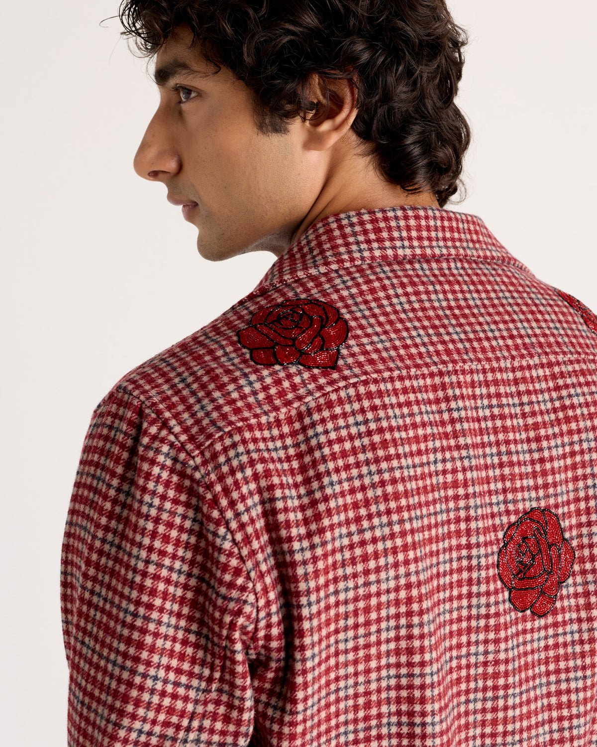 "Le Rosa" Hand-Embroidered Wool Overshirt