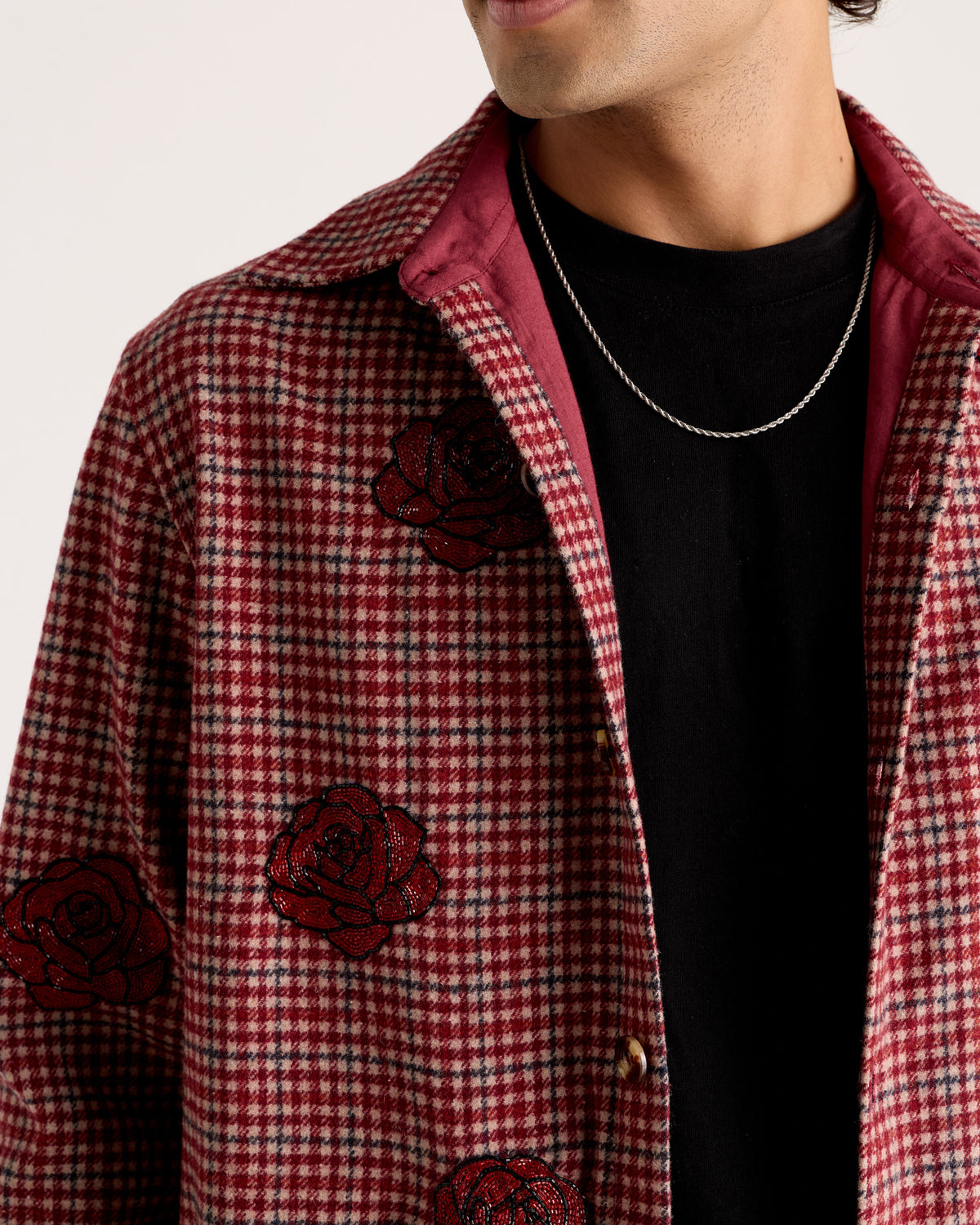 "Le Rosa" Hand-Embroidered Wool Overshirt