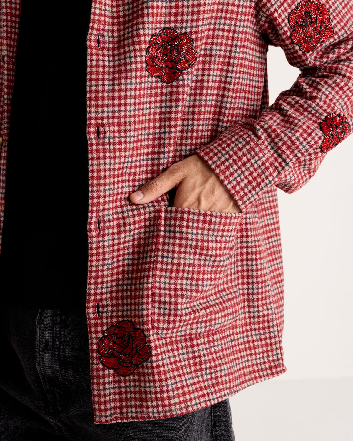 "Le Rosa" Hand-Embroidered Wool Overshirt