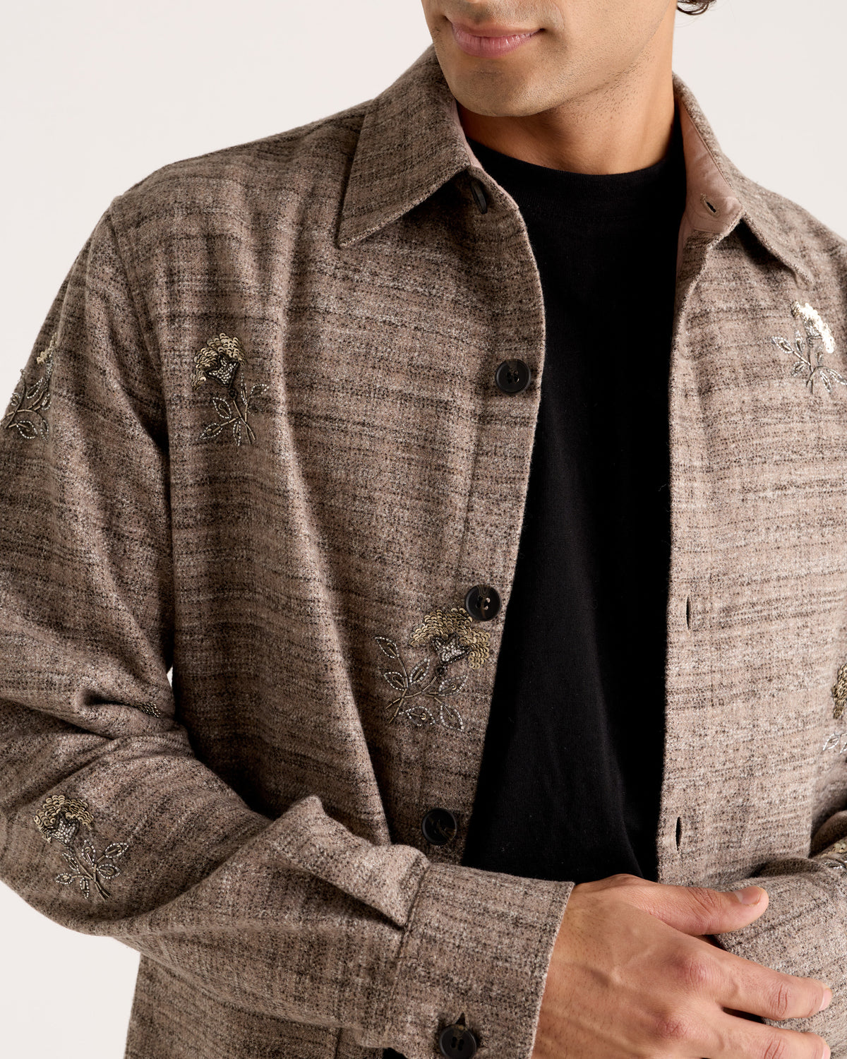 "Le Toscana" Hand-Embroidered Wool Overshirt