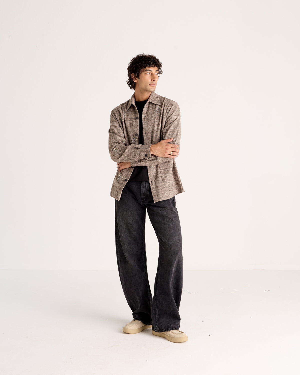 "Le Toscana" Hand-Embroidered Wool Overshirt