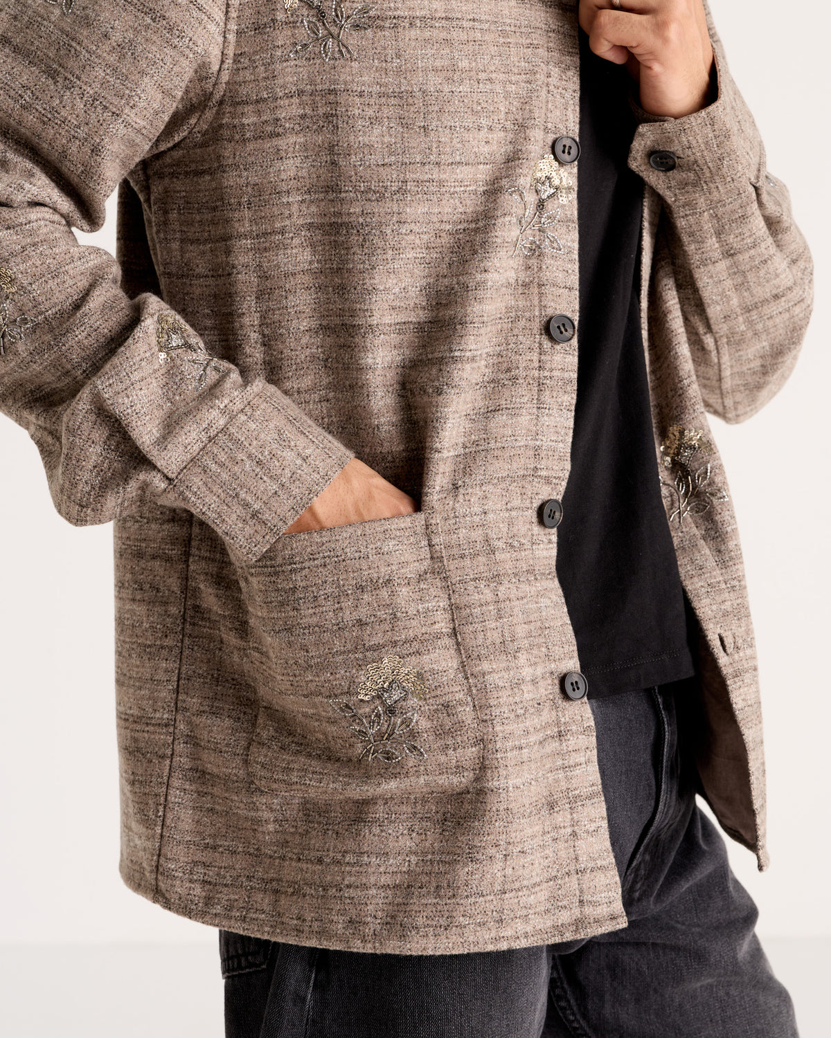 "Le Toscana" Hand-Embroidered Wool Overshirt