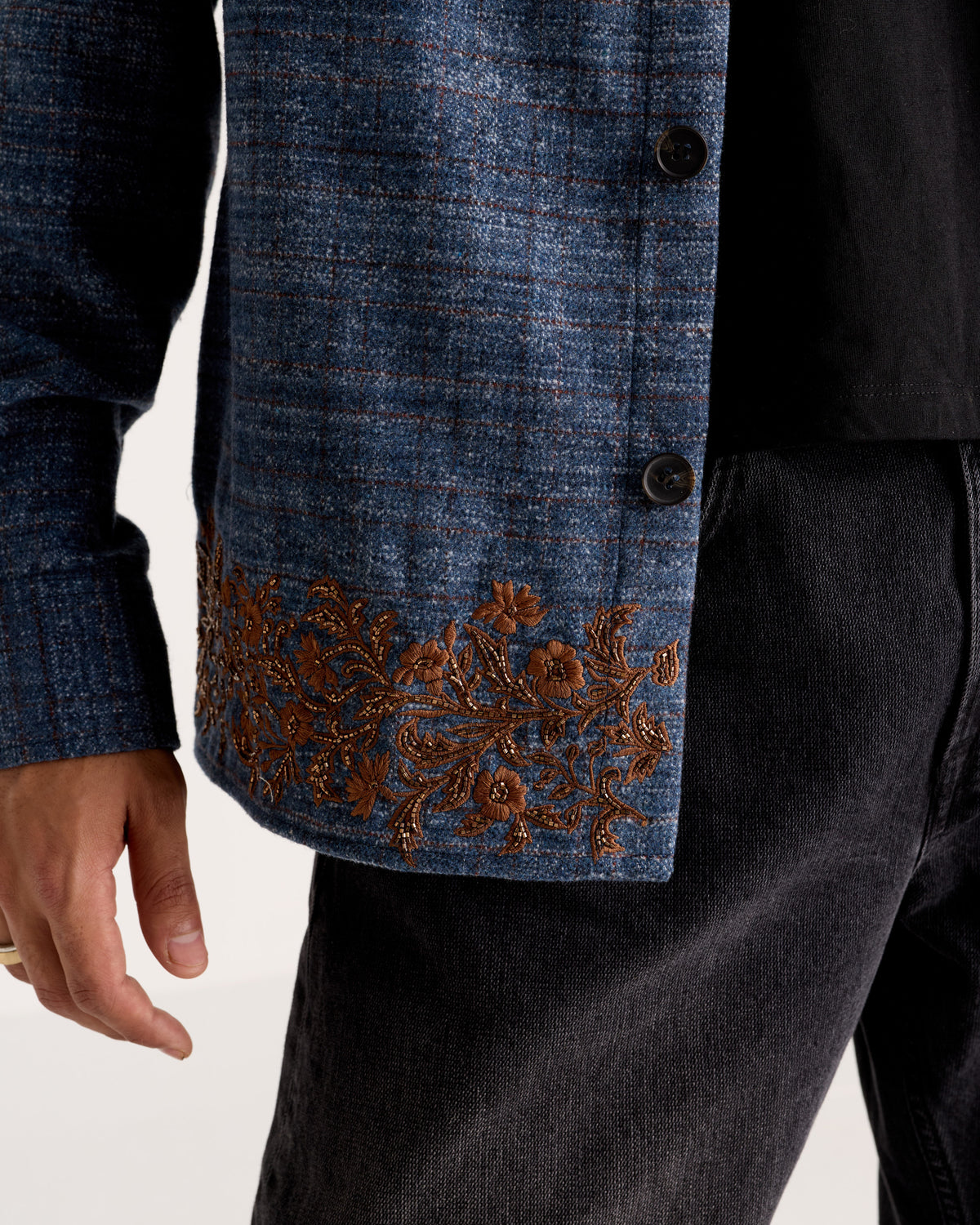 "Le Como" Hand-Embroidered Wool Overshirt