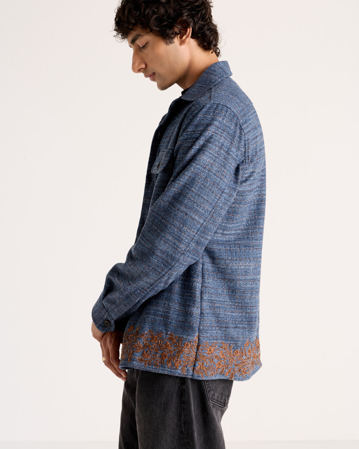 "Le Como" Hand-Embroidered Wool Overshirt