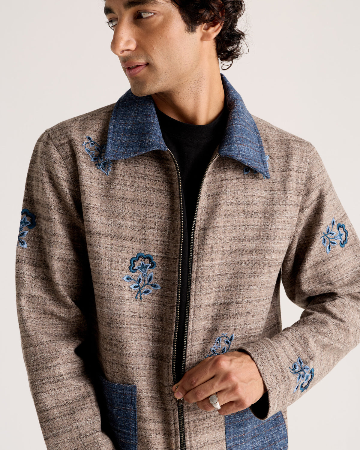 Le Matera Hand-Embroidered Wool Zip Jacket