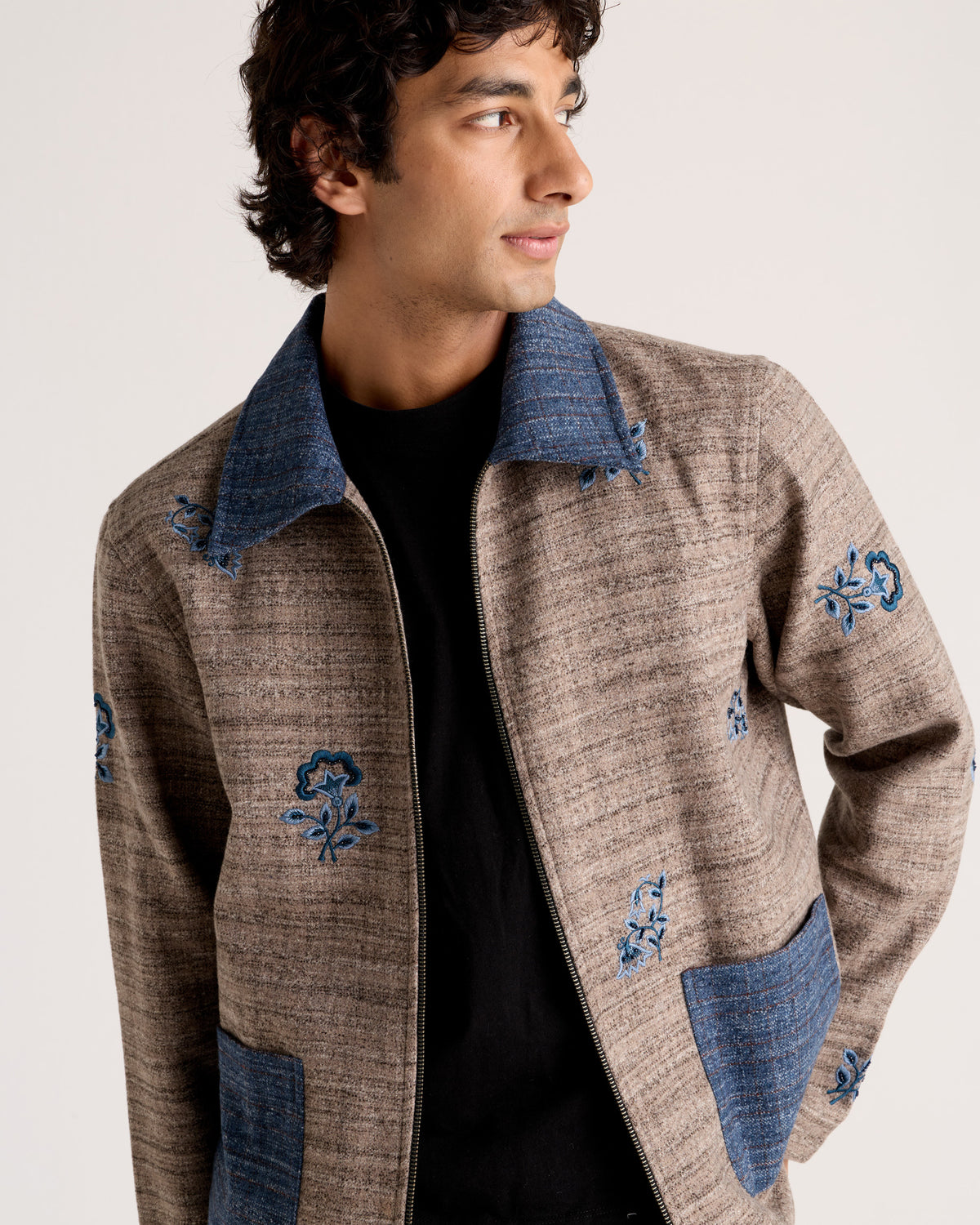 Le Matera Hand-Embroidered Wool Zip Jacket