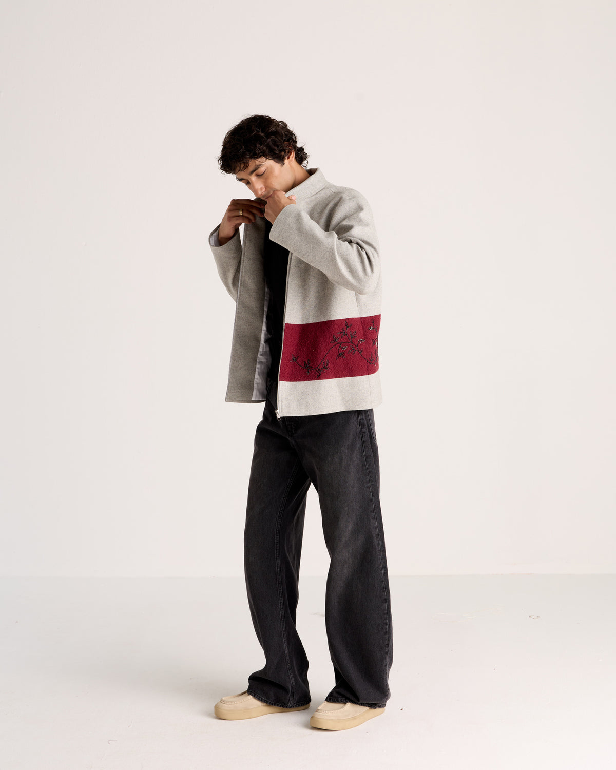 "Le Ravello" Hand-Embroidered Wool Zip Jacket