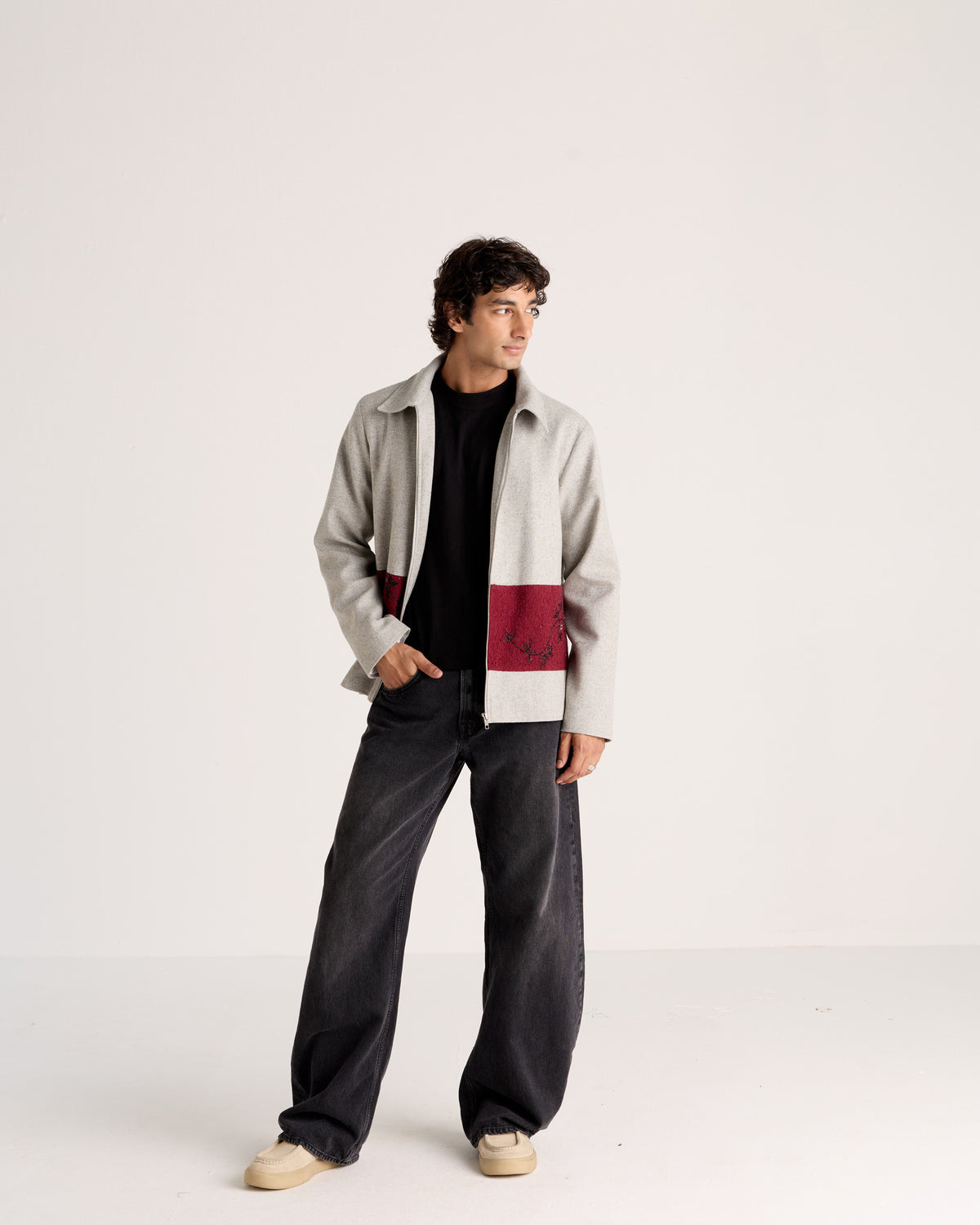 "Le Ravello" Hand-Embroidered Wool Zip Jacket
