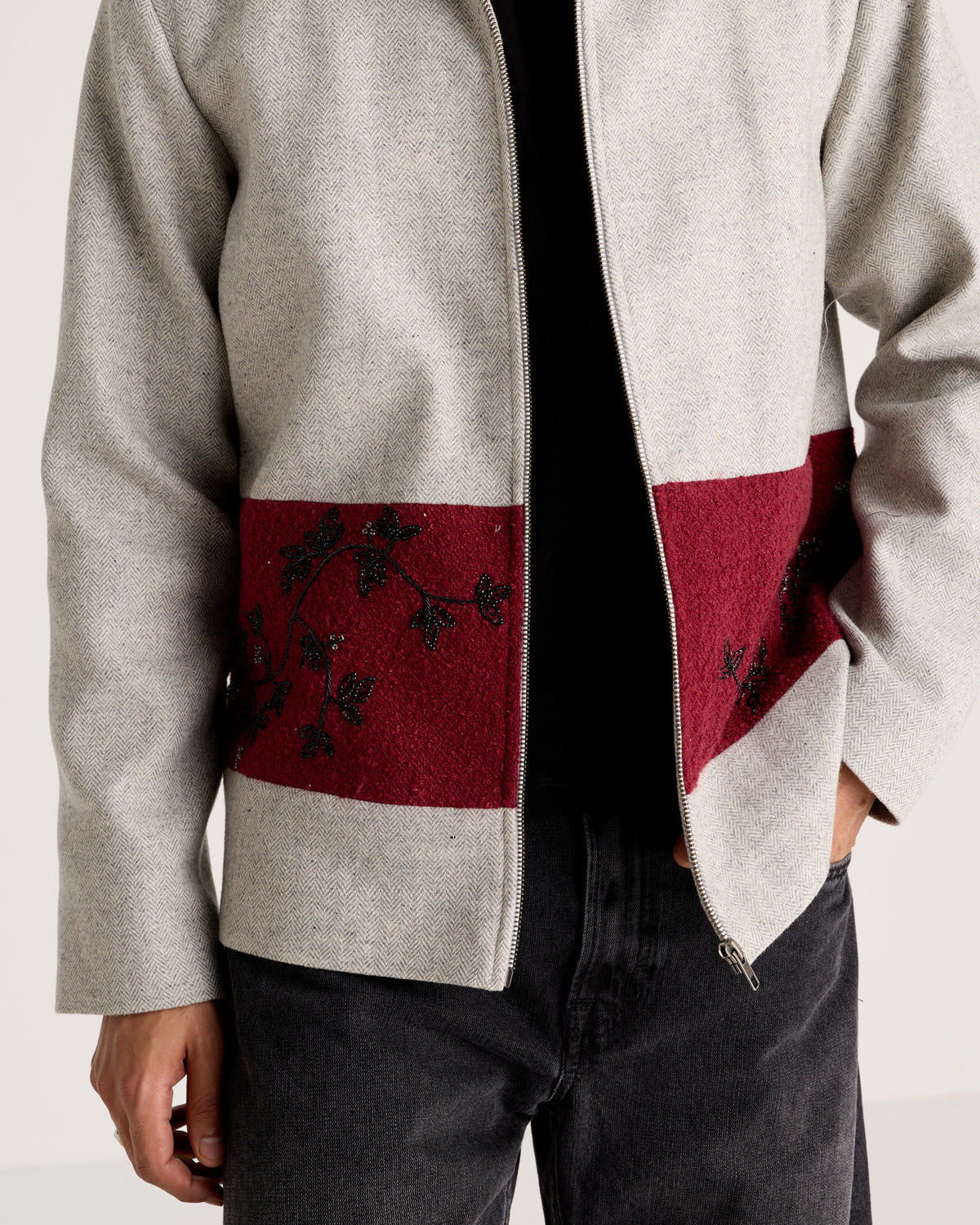"Le Ravello" Hand-Embroidered Wool Zip Jacket