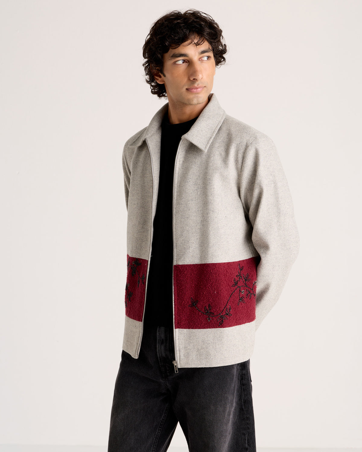 "Le Ravello" Hand-Embroidered Wool Zip Jacket