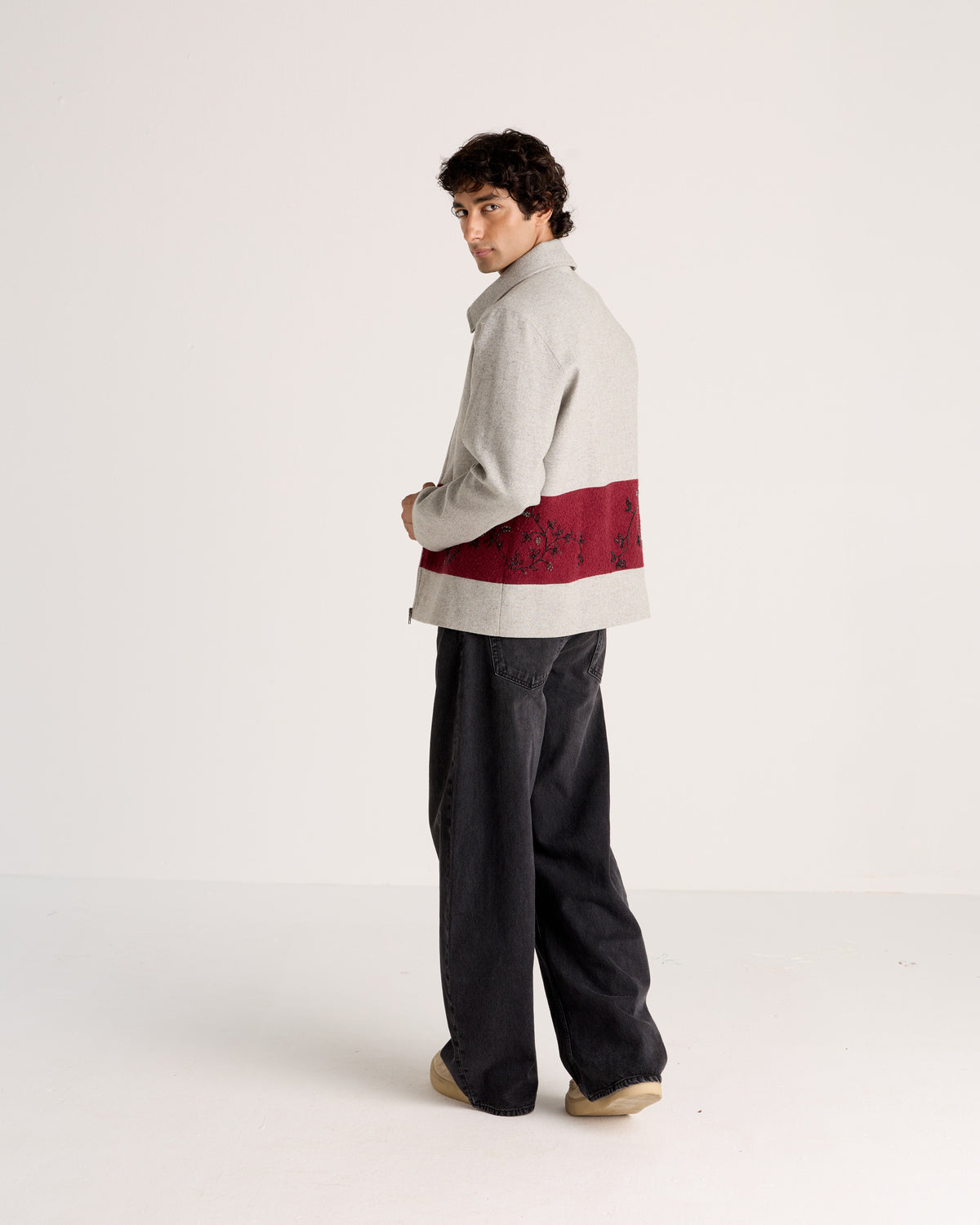 "Le Ravello" Hand-Embroidered Wool Zip Jacket