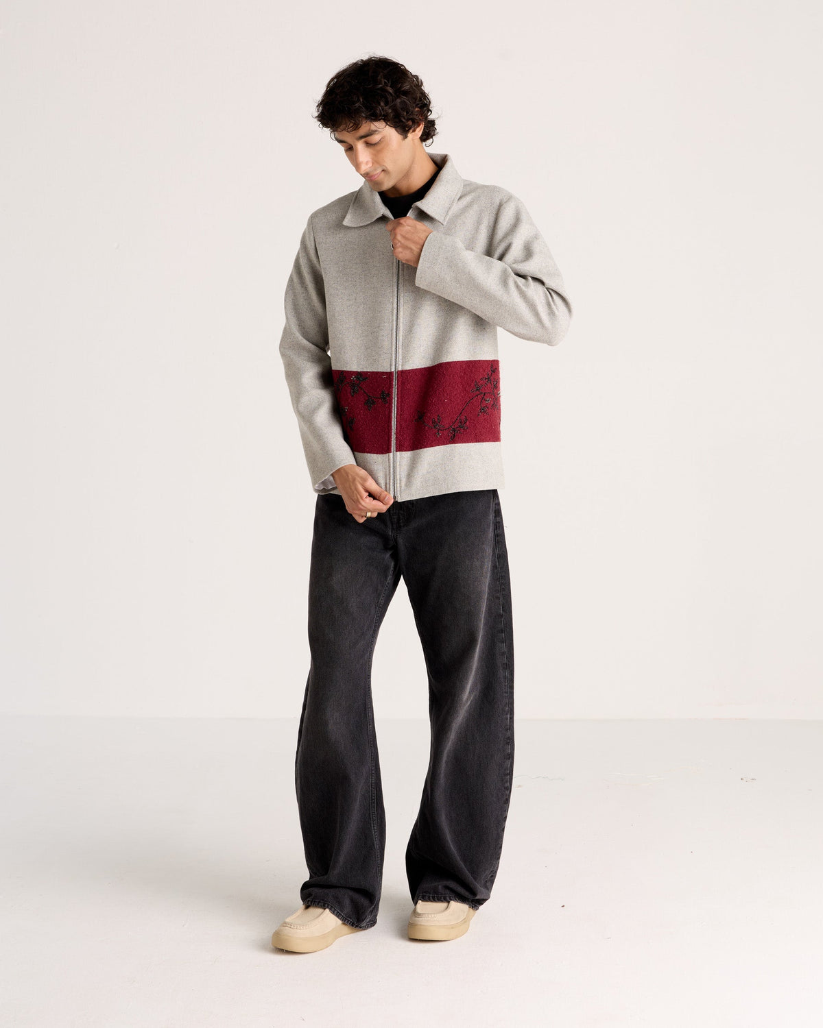 "Le Ravello" Hand-Embroidered Wool Zip Jacket