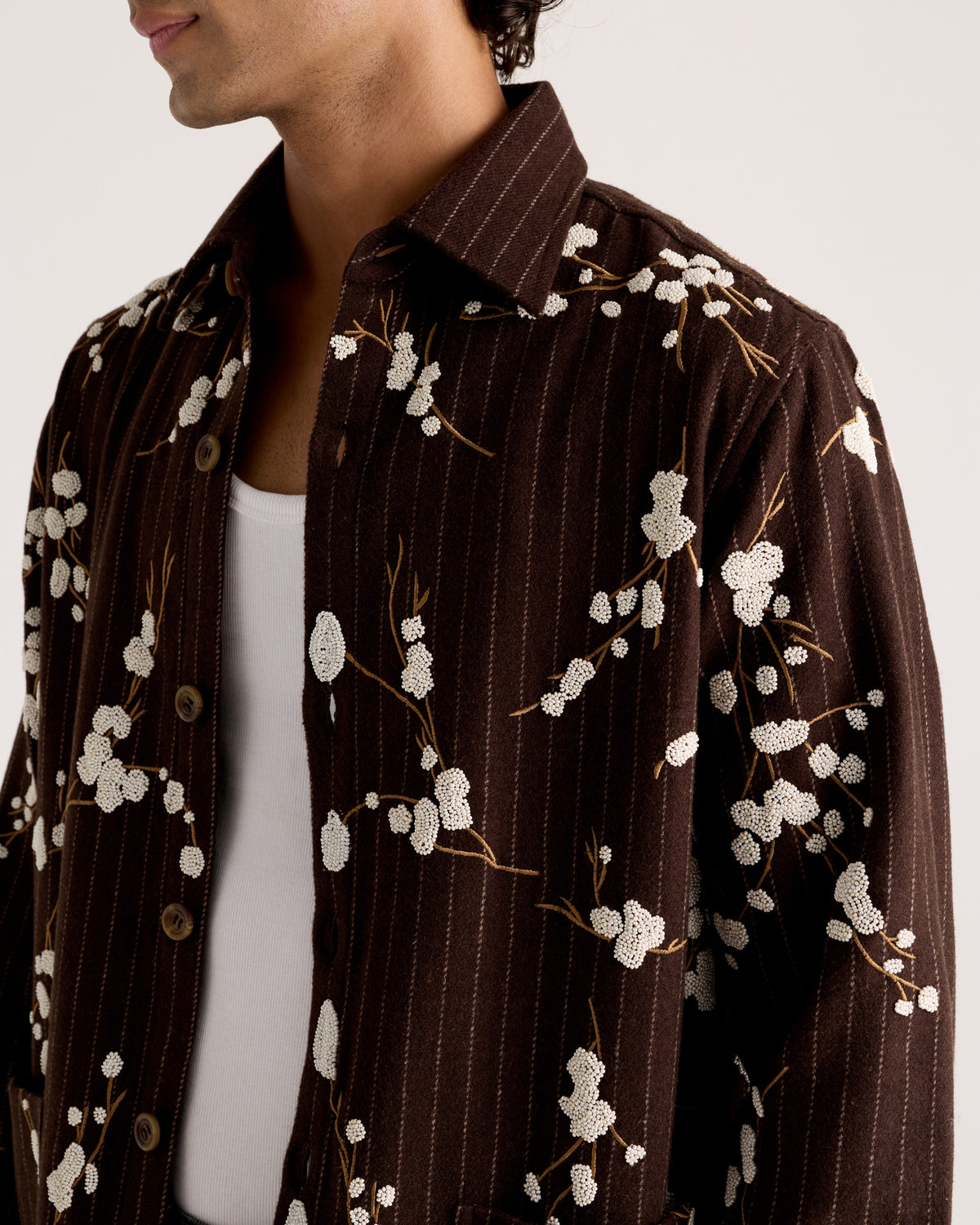 Le Siena Hand-Embroidered Wool Overshirt