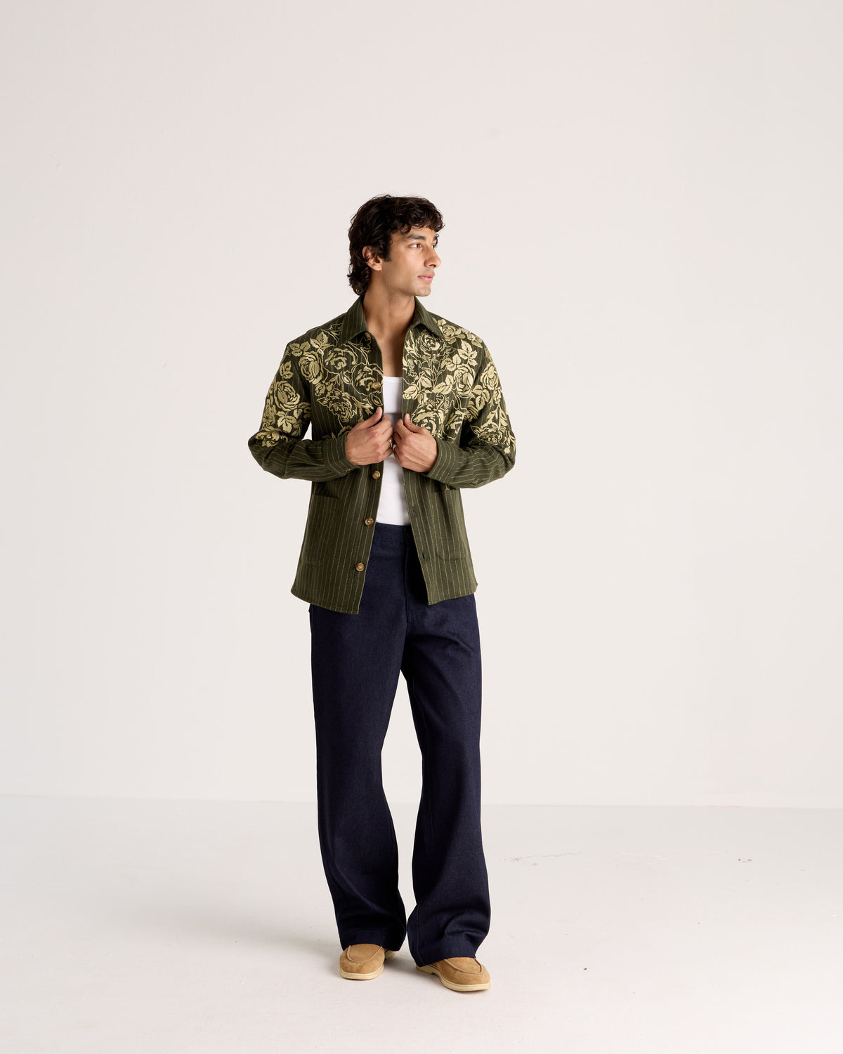 Le Verona Hand-Embroidered Wool Overshirt
