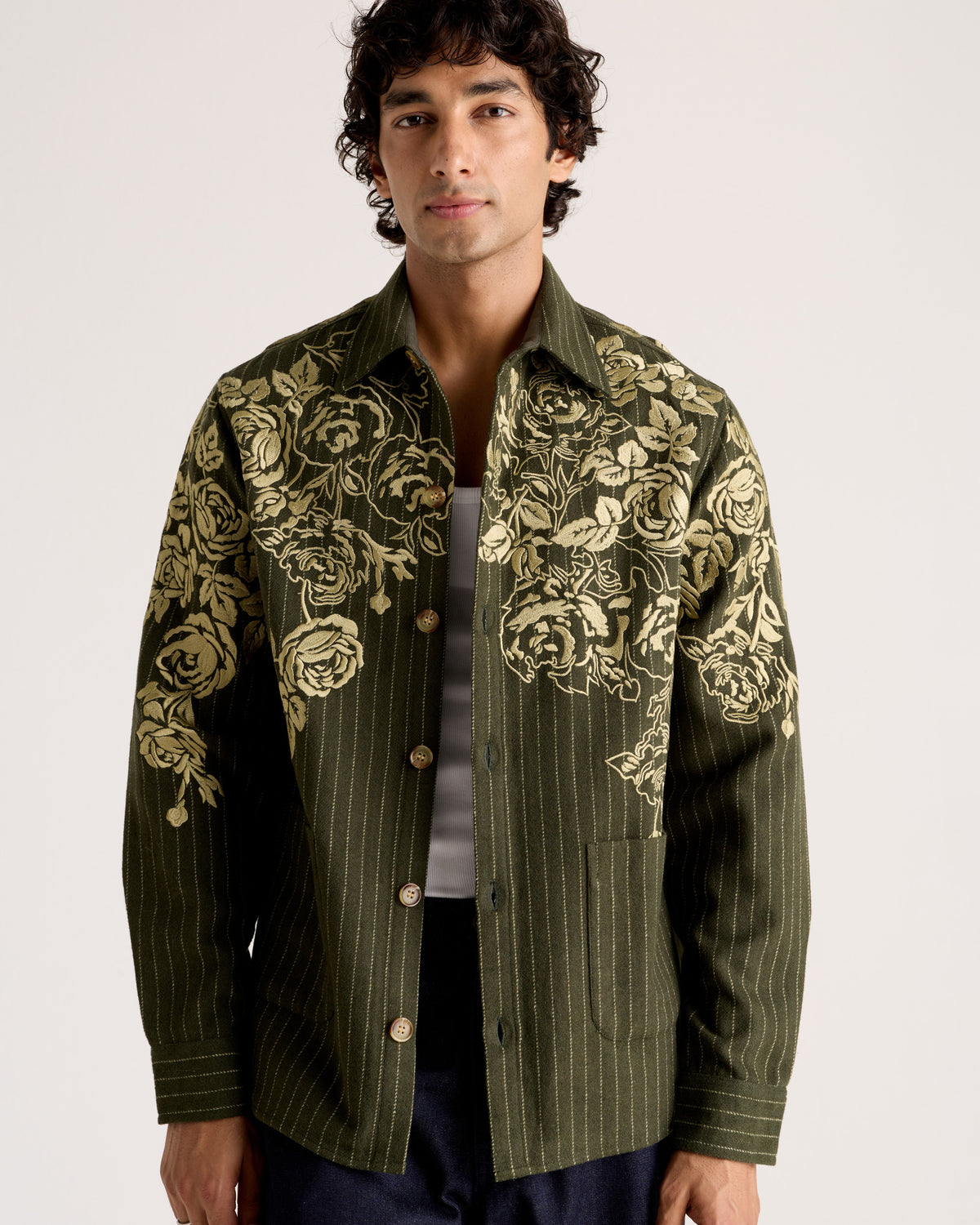 Le Verona Hand-Embroidered Wool Overshirt