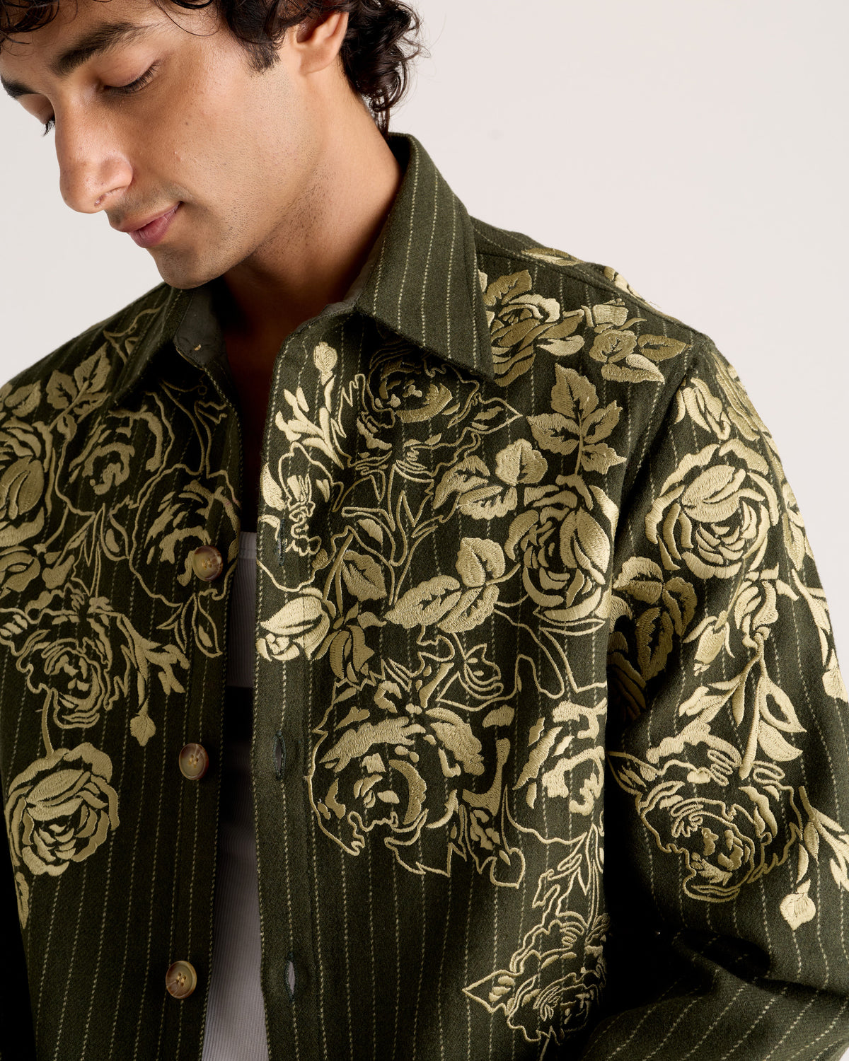 Le Verona Hand-Embroidered Wool Overshirt