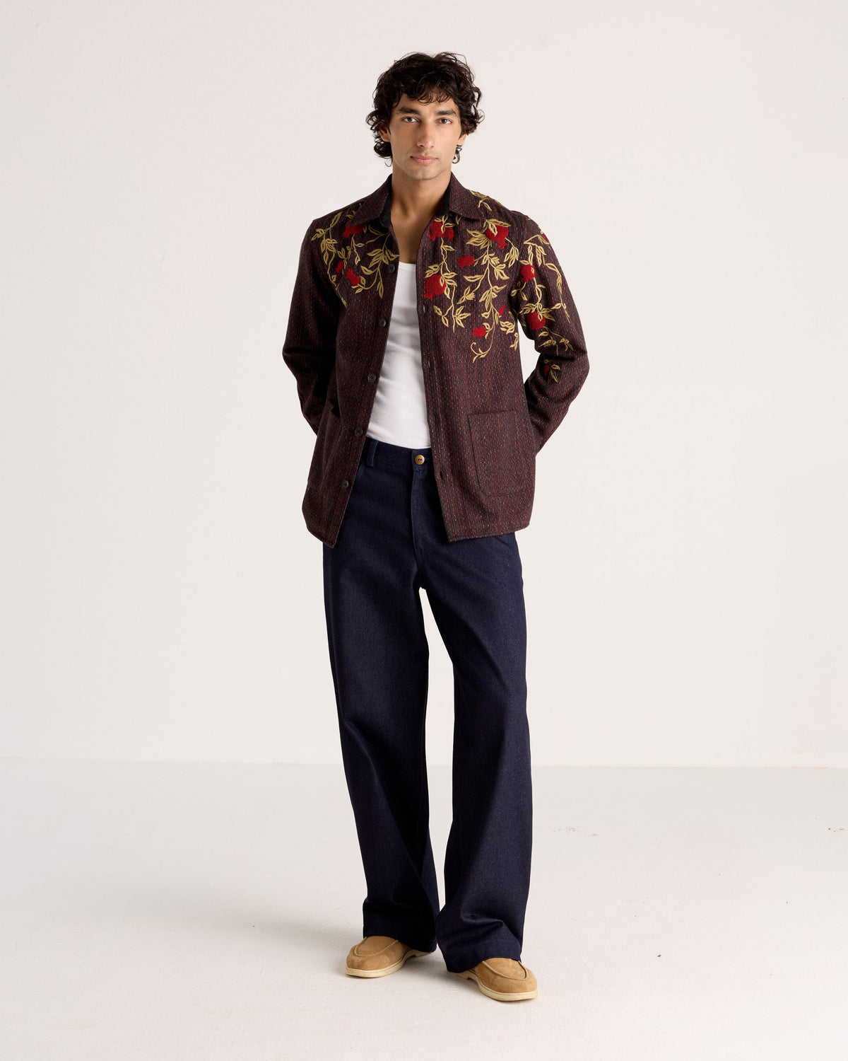 Le Barolo Hand-Embroidered Wool Overshirt