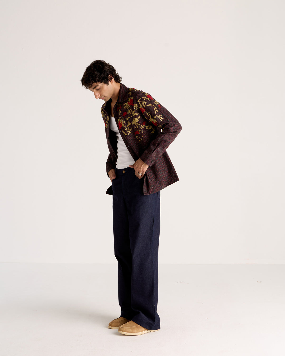 Le Barolo Hand-Embroidered Wool Overshirt