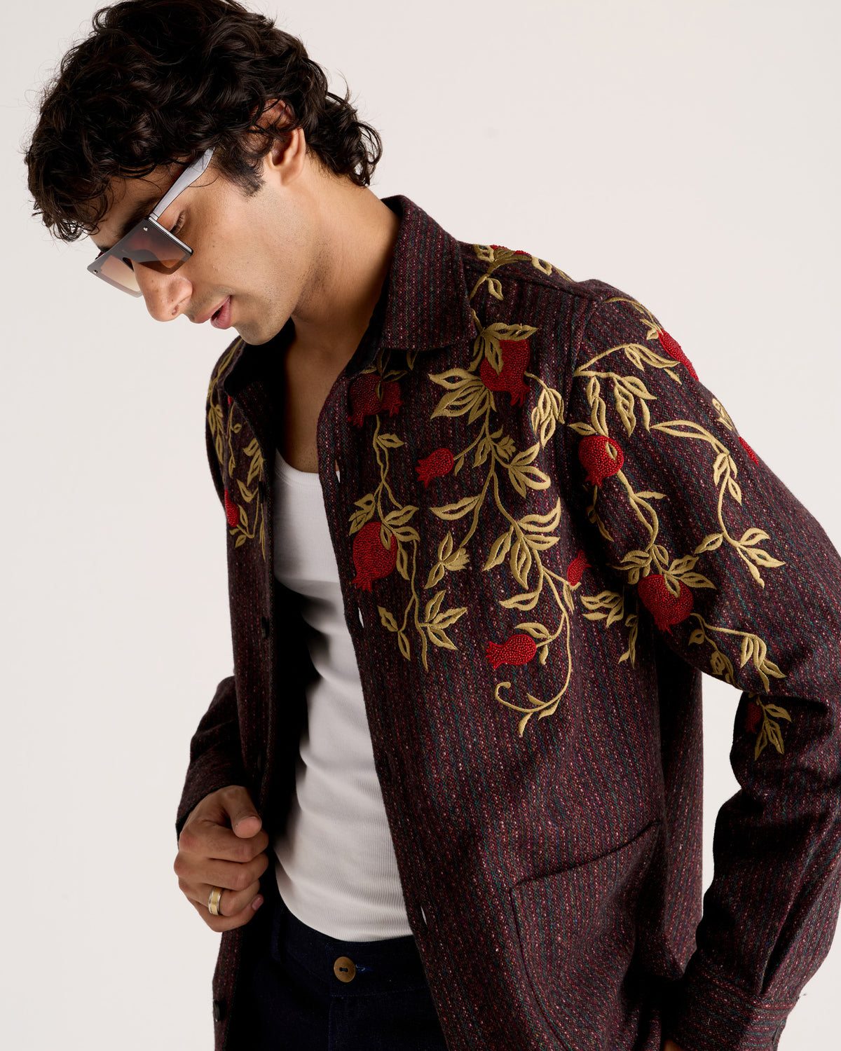 Le Barolo Hand-Embroidered Wool Overshirt