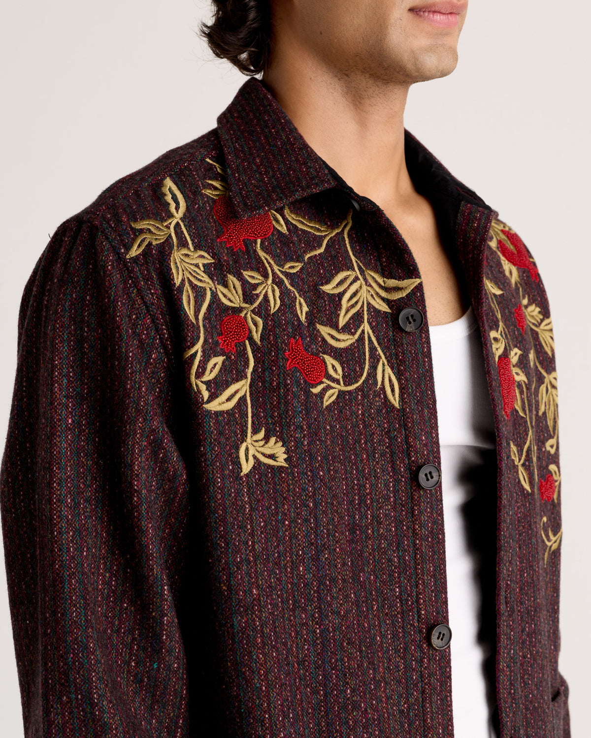 Le Barolo Hand-Embroidered Wool Overshirt