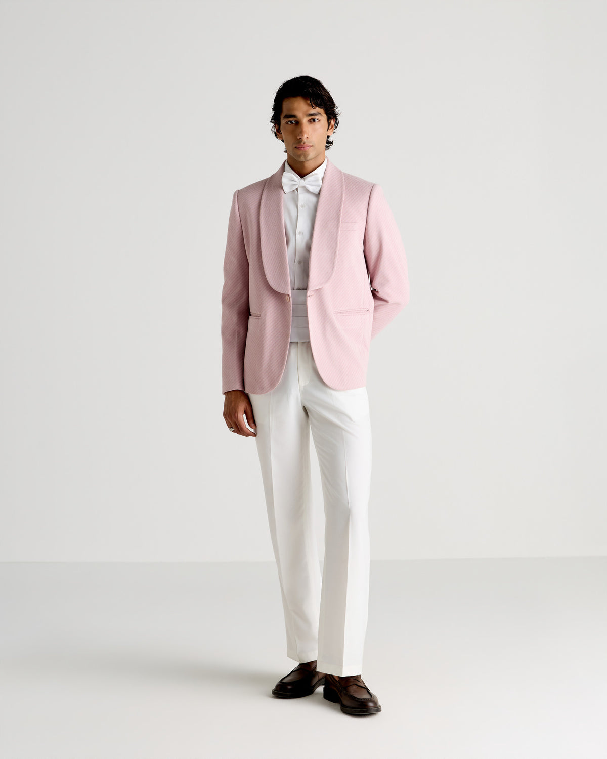 Blush Pink Textured Shawl Collar Blazer