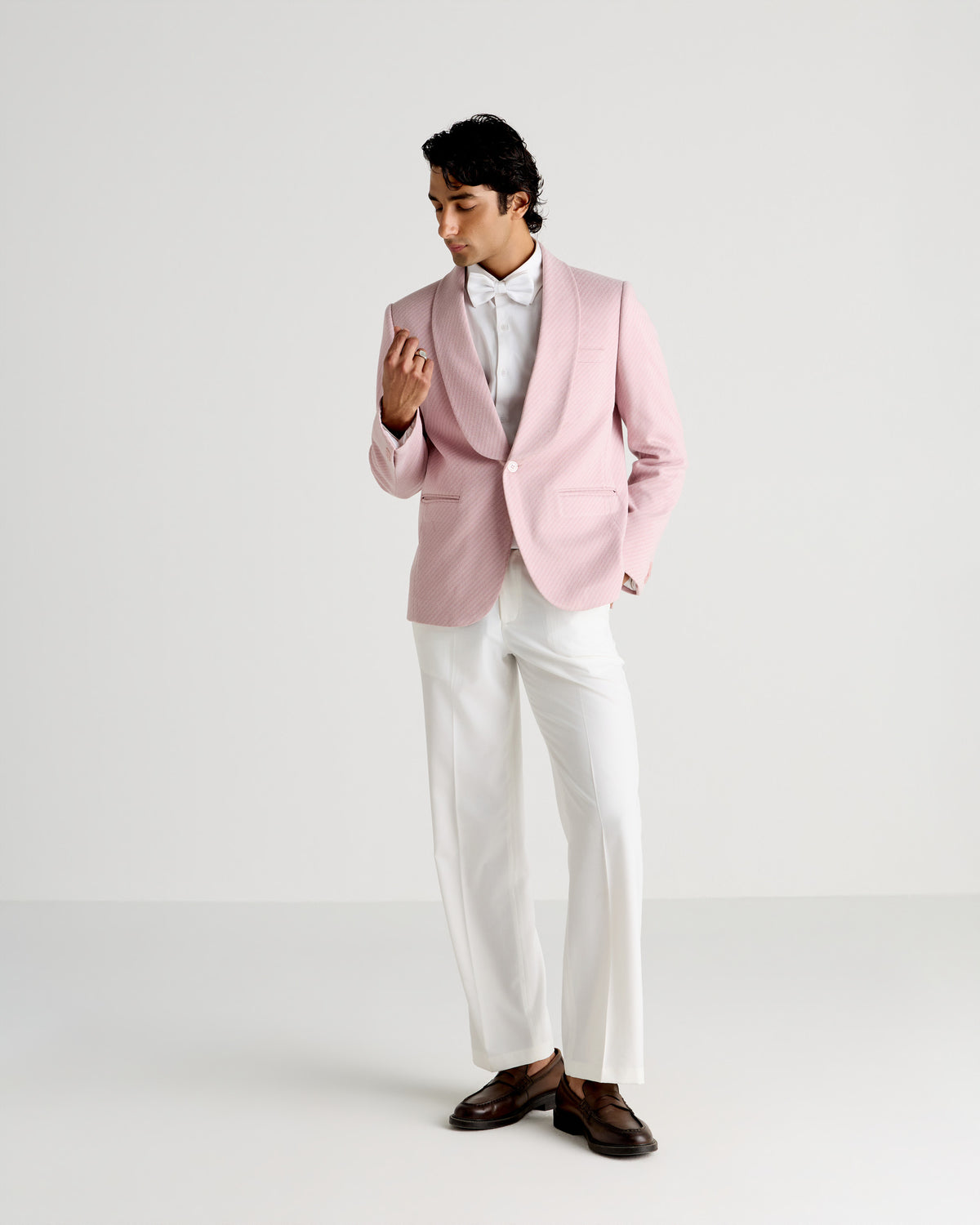 Blush Pink Textured Shawl Collar Blazer