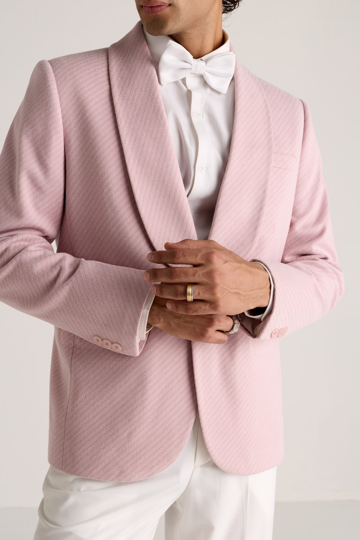 Blush Pink Textured Shawl Collar Blazer