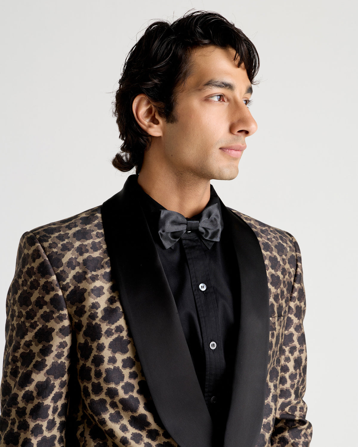 Bronze Floral-Patterned Shawl Collar Tuxedo Silk Blazer