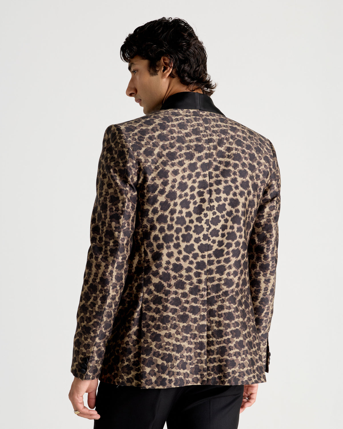 Bronze Floral-Patterned Shawl Collar Tuxedo Silk Blazer