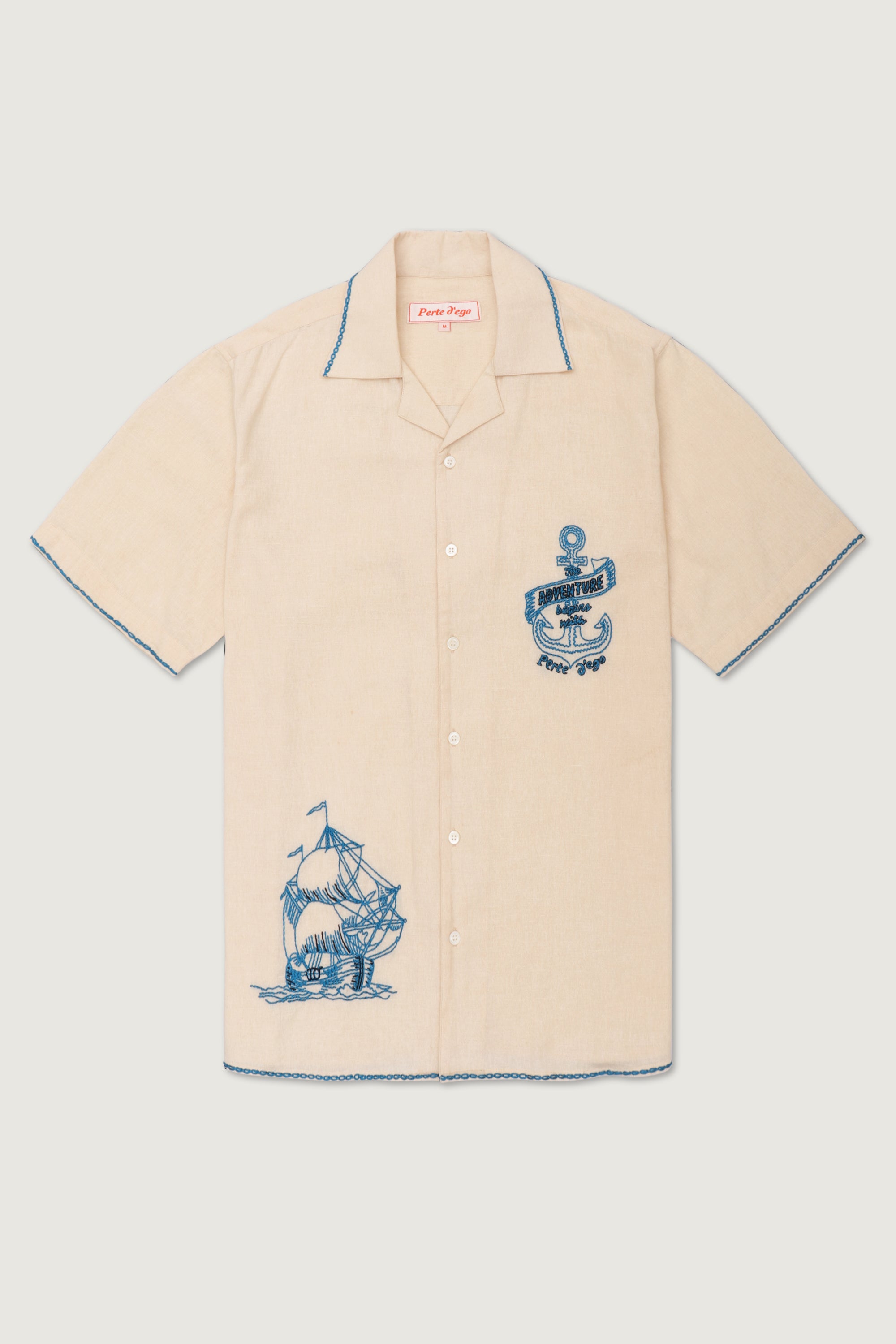 "Le adventure" hand embroidered Shirt