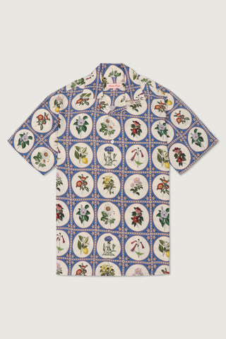 Botanical illustrations half sleeves shirt- Blue