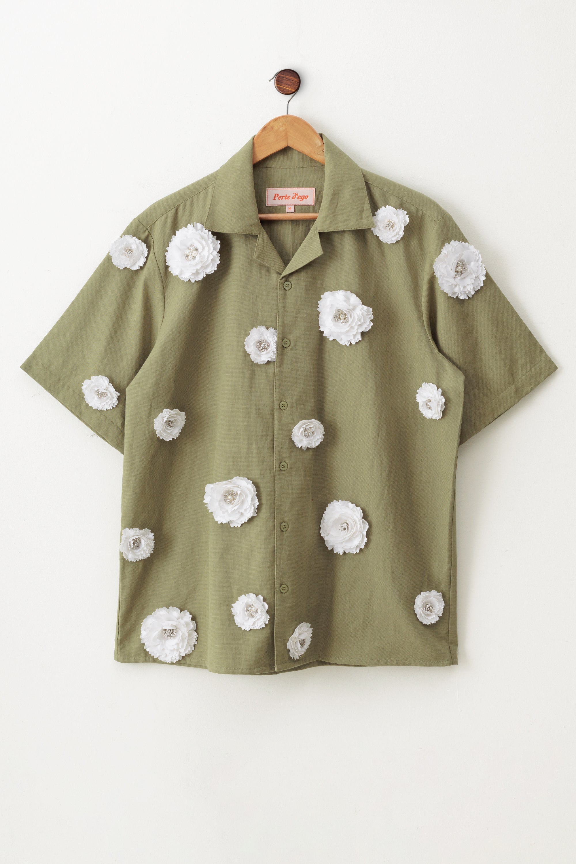 “Ivory floral” hand embroidered shirt