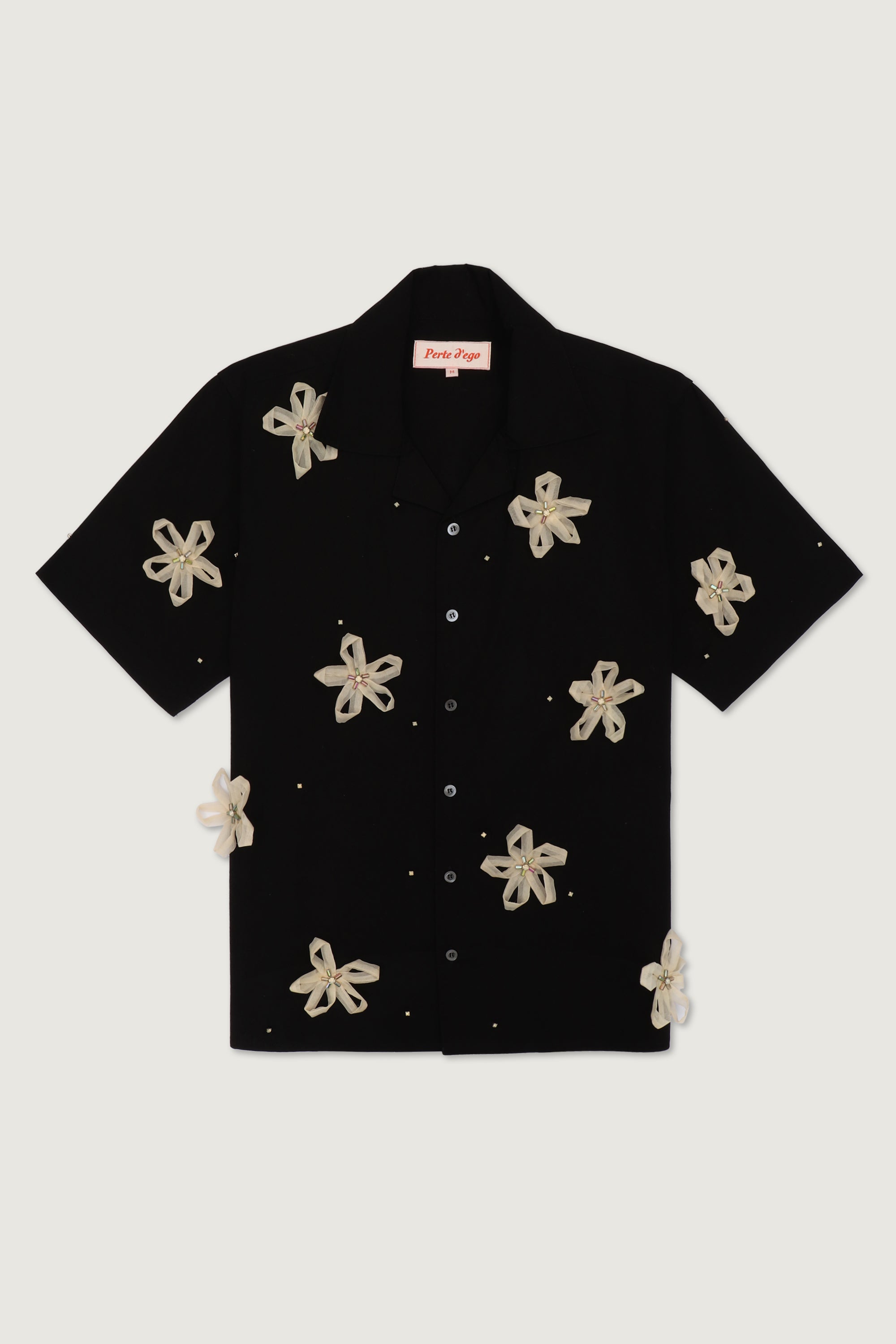 Floral ribbons hand embroidered shirt