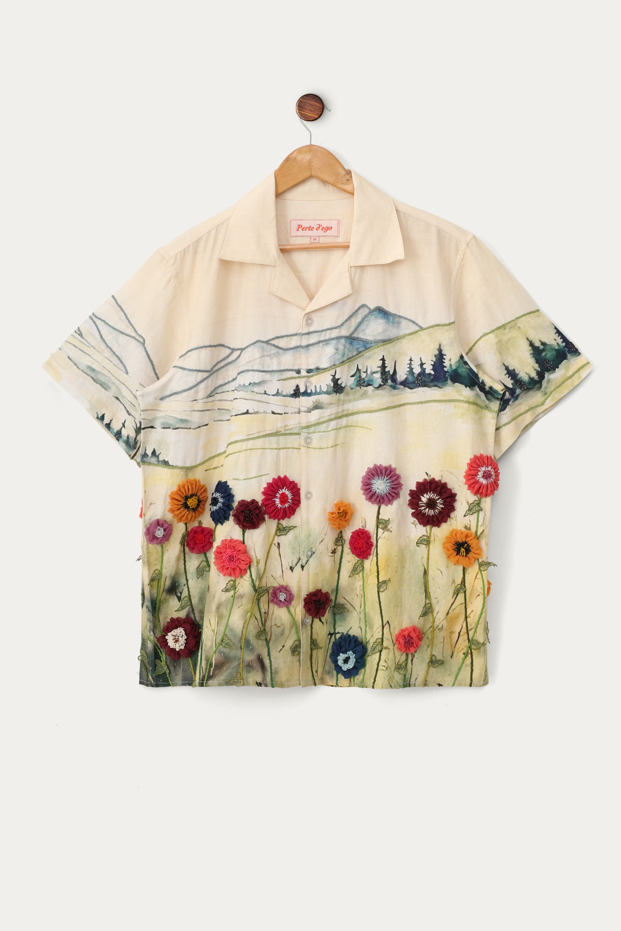 "Valley of flowers" hand embroidered linen shirt