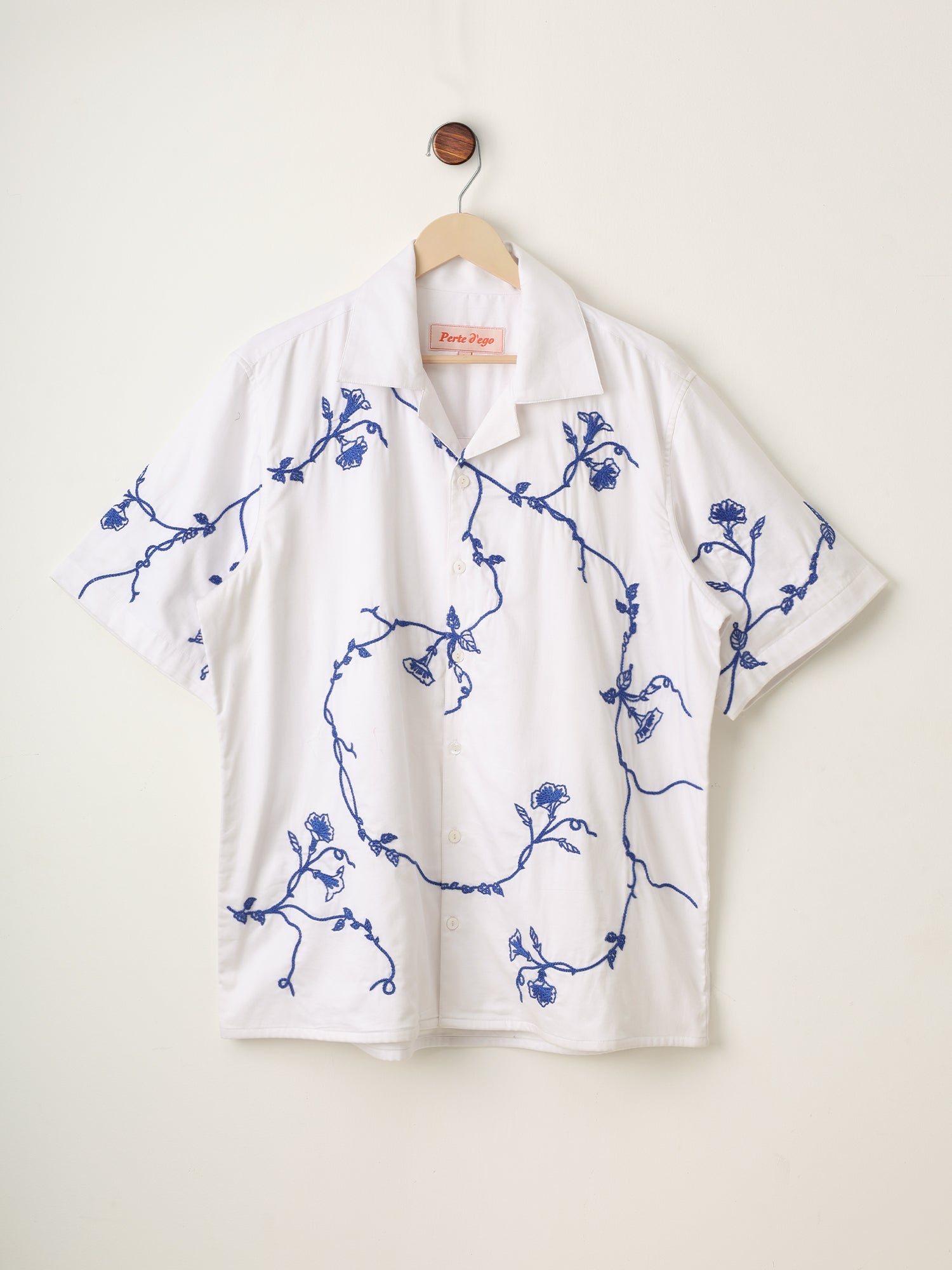"Blue floral" hand embroidered shirt