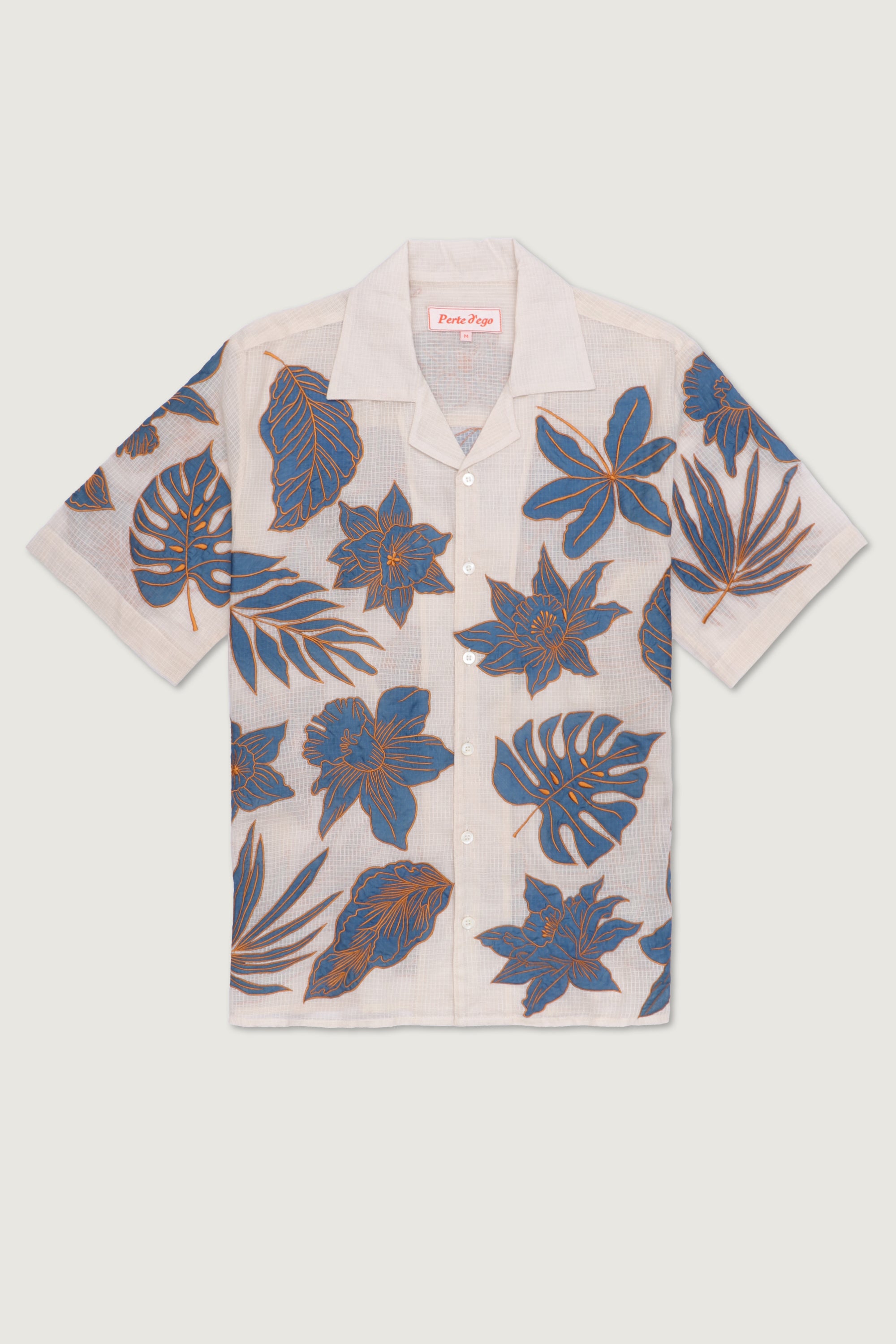 Blue floral appliqué shirt