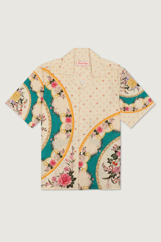 "Vintage plates" hand embroidered shirt