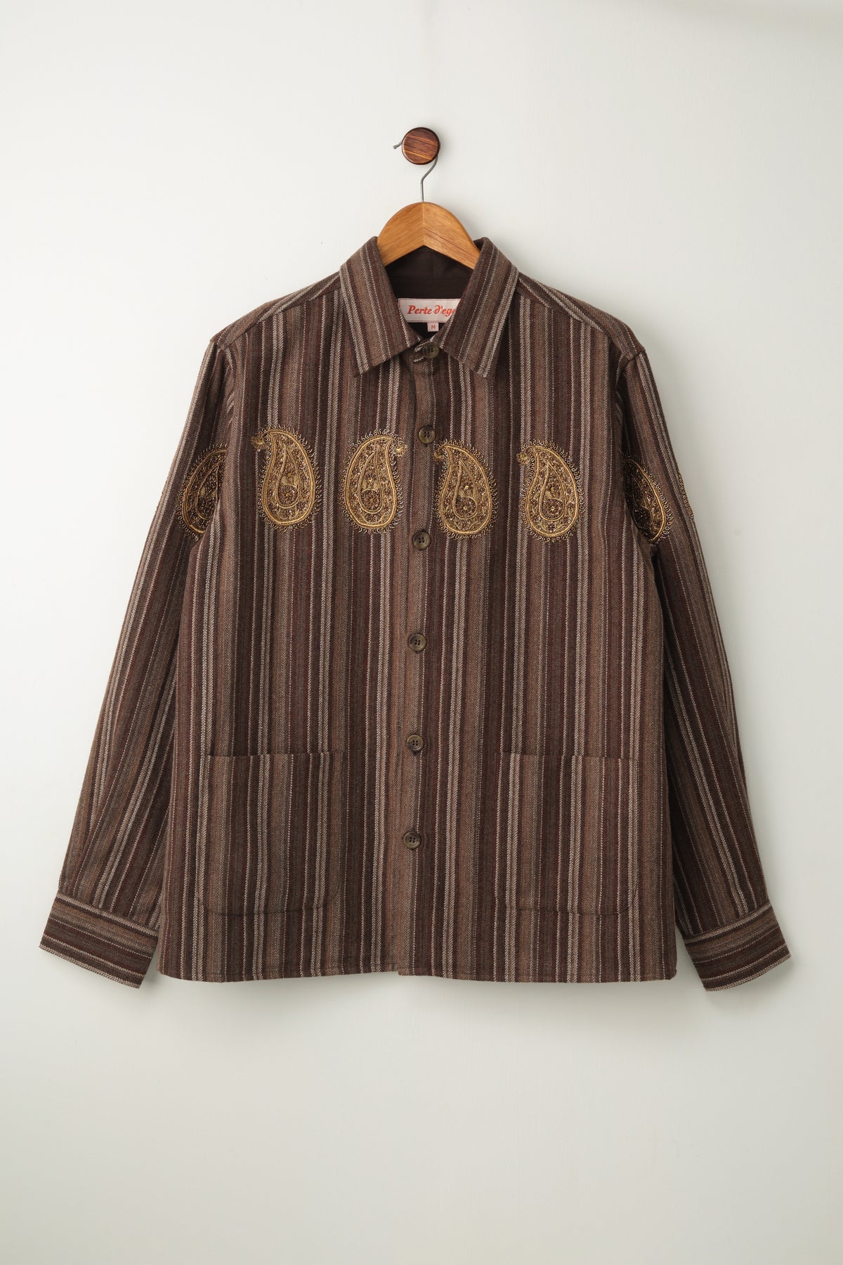 Hand embroidered paisley wool overshirt