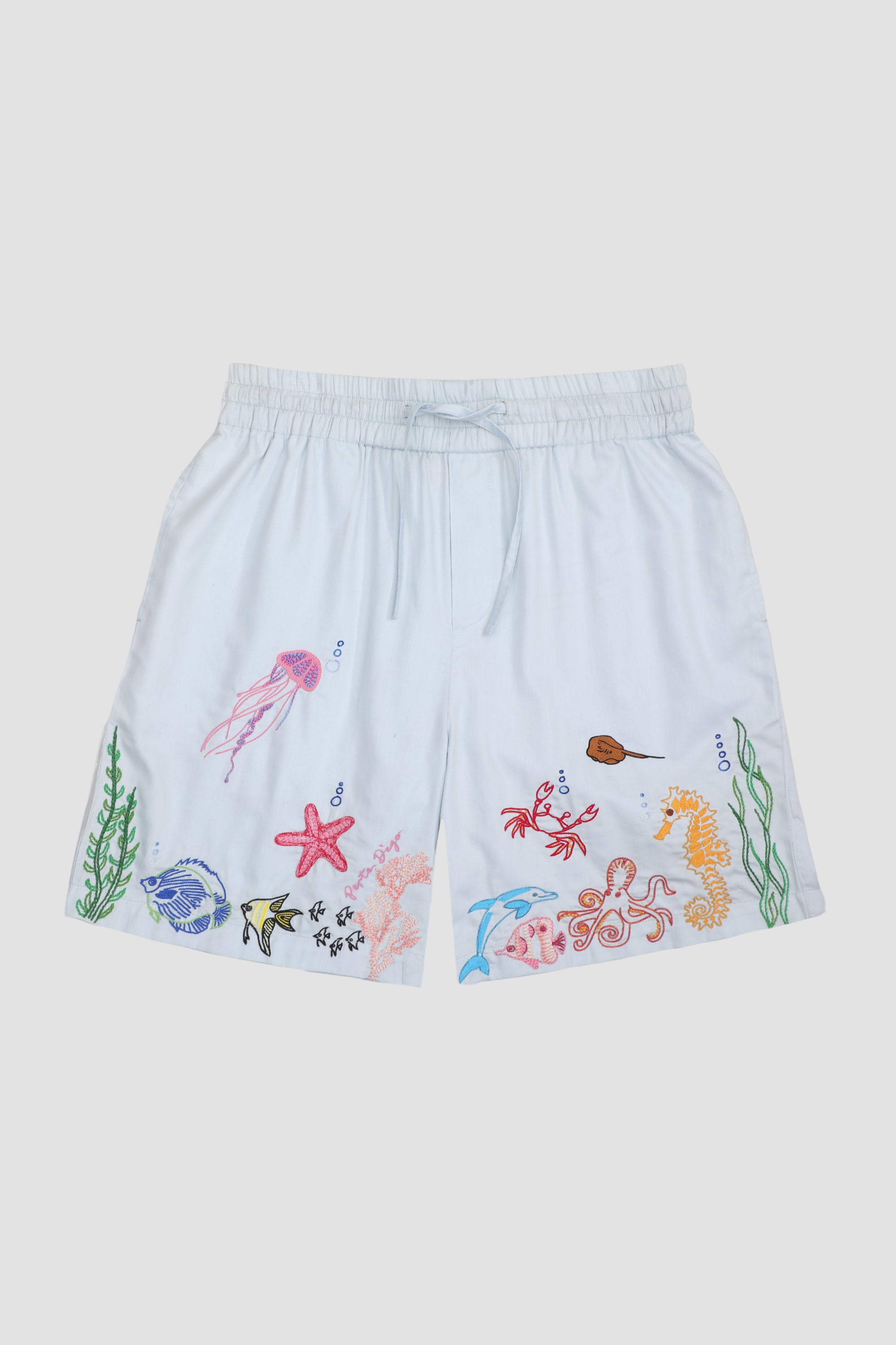 Sea life hand embroidered shorts