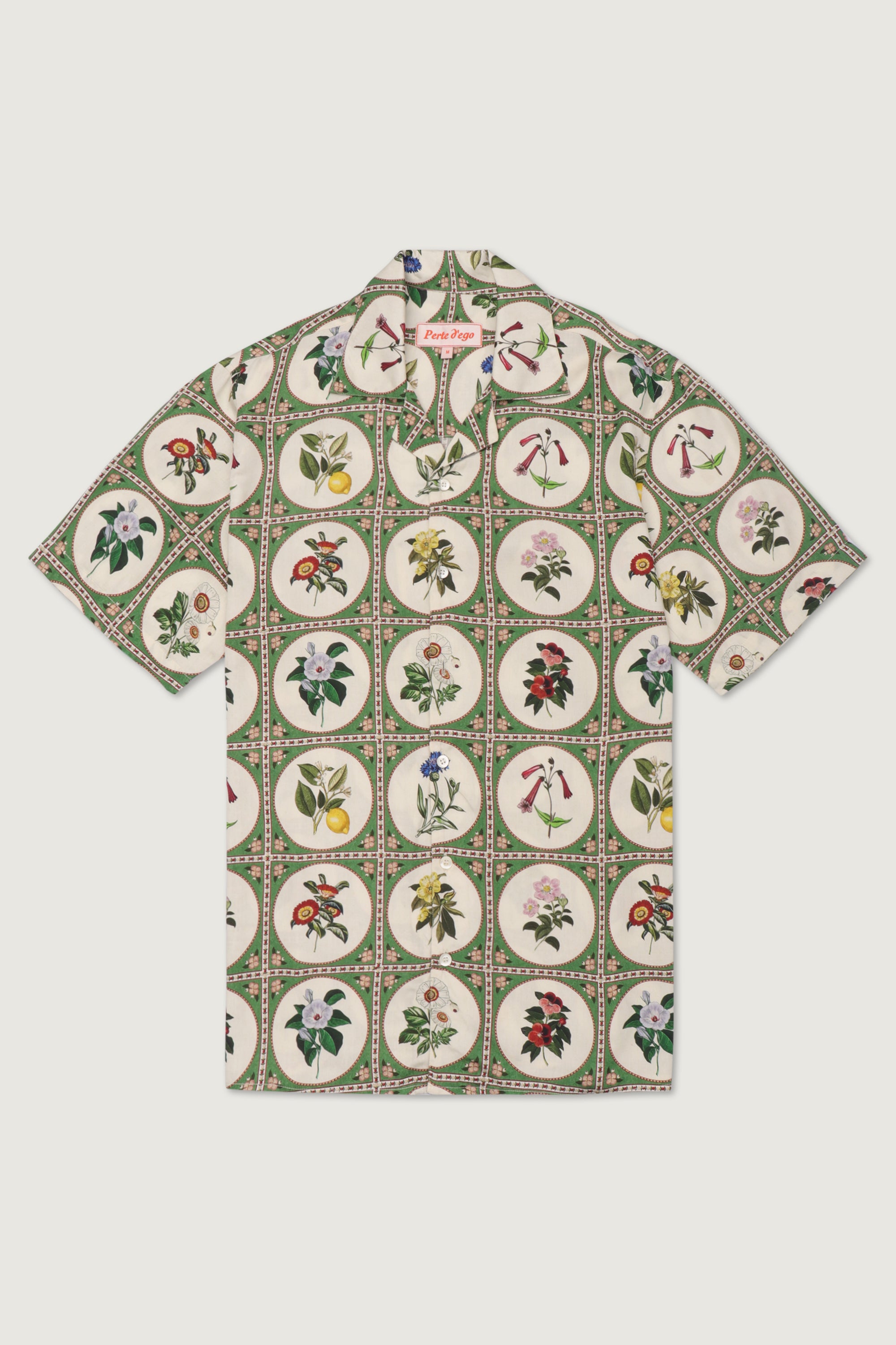 Botanical illustrations half sleeves shirt- Green