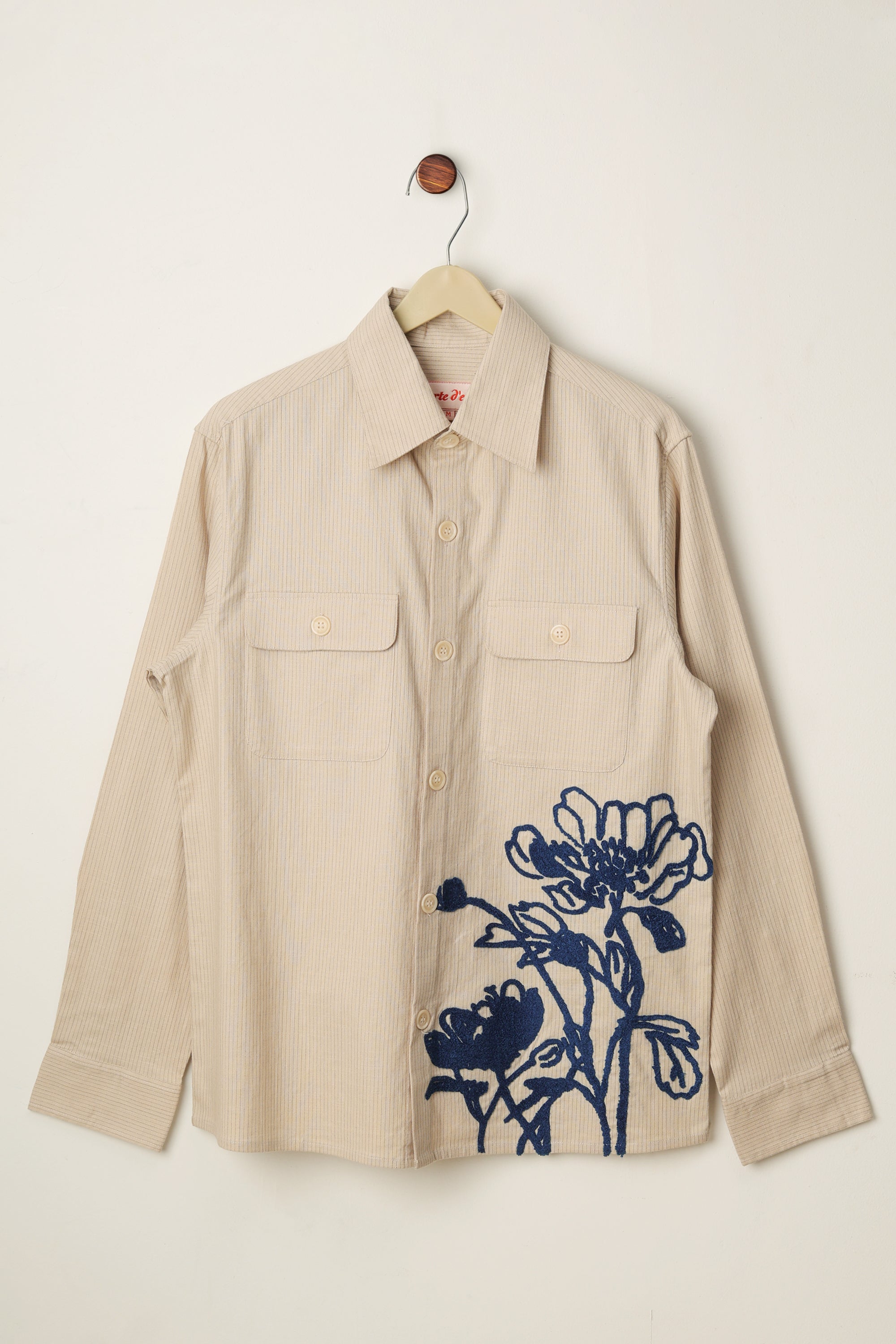 トップス Flower Embroidery Over Shirt Blue Floral