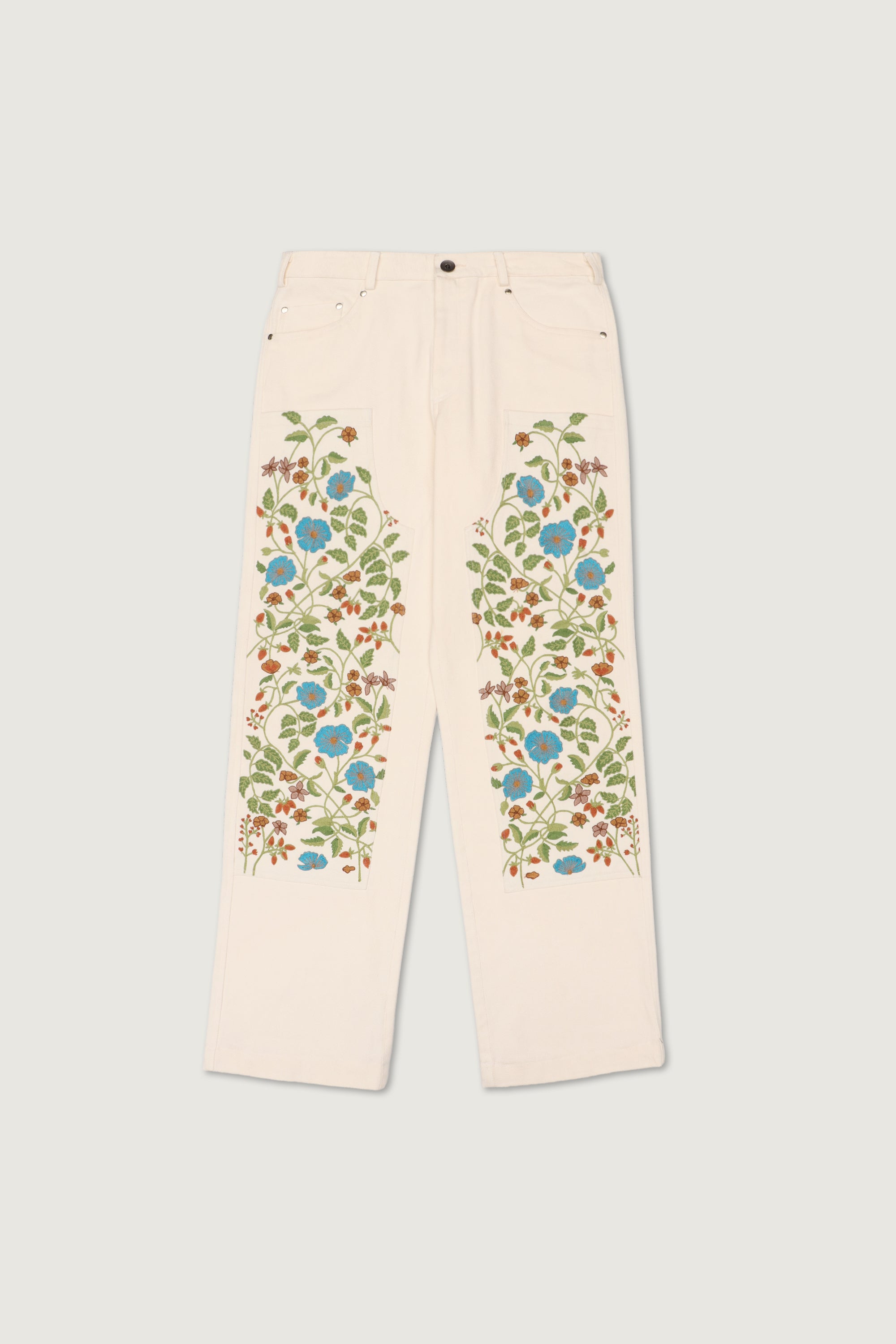 Floral embroidered carpenter pants