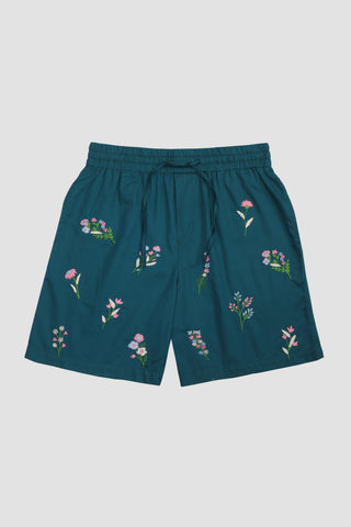 Floral bunch hand embroidered shorts