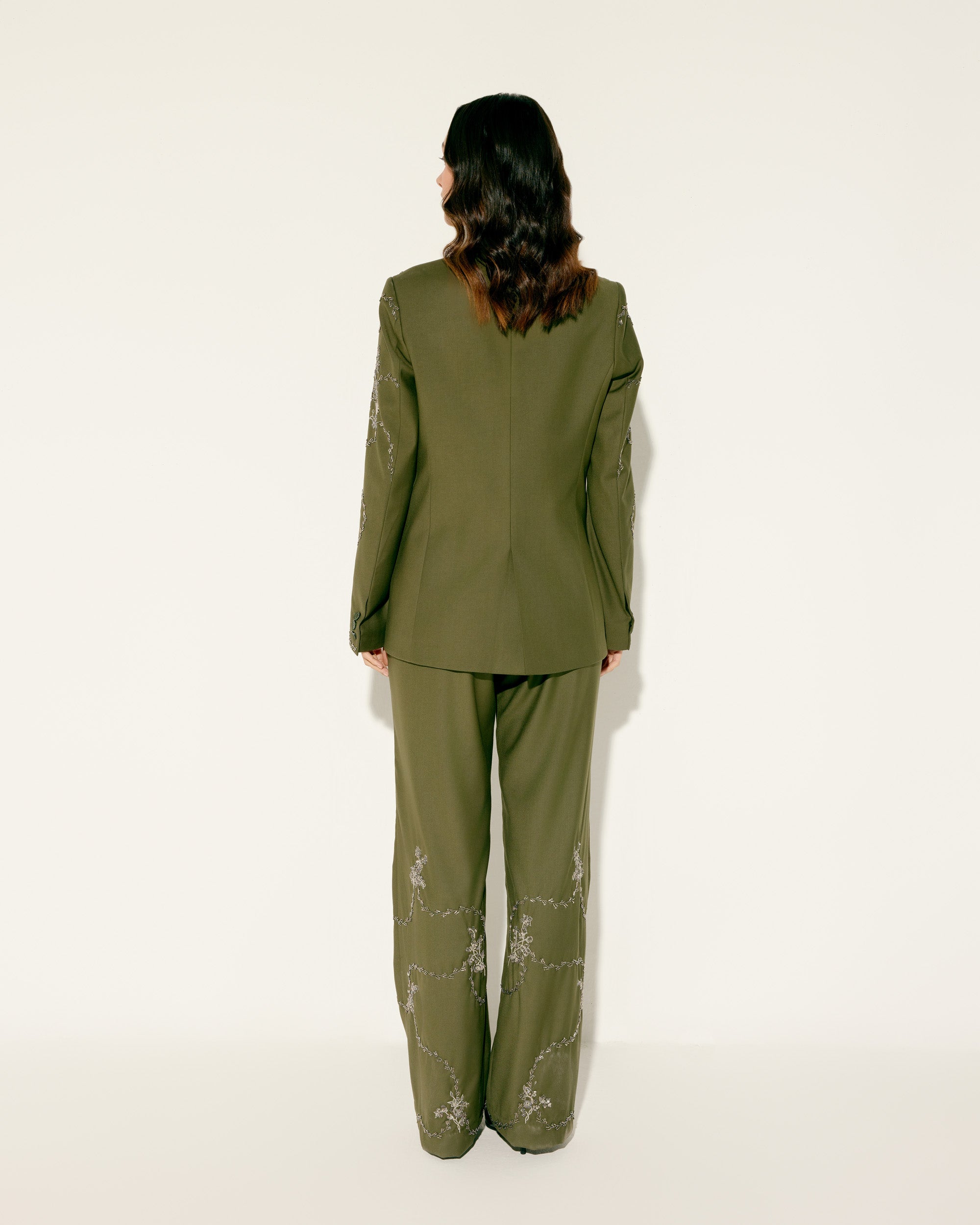 Hand embroidered olive green blazer