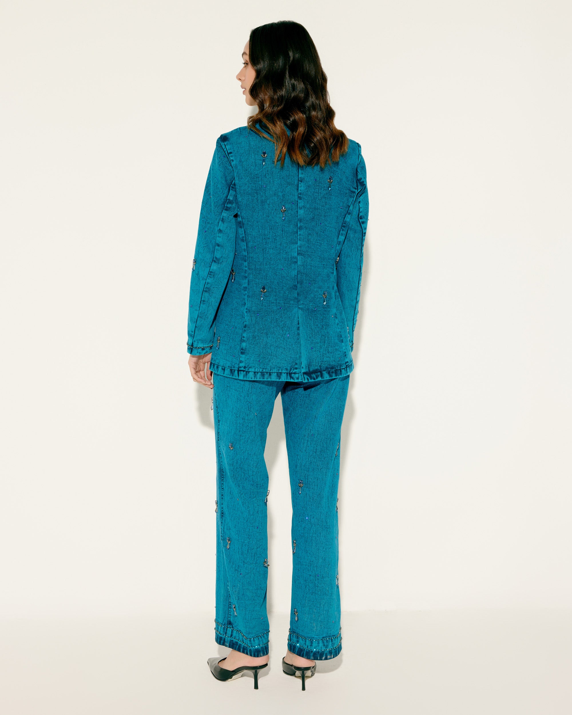 Aqua Blue hand embroidered Blazer