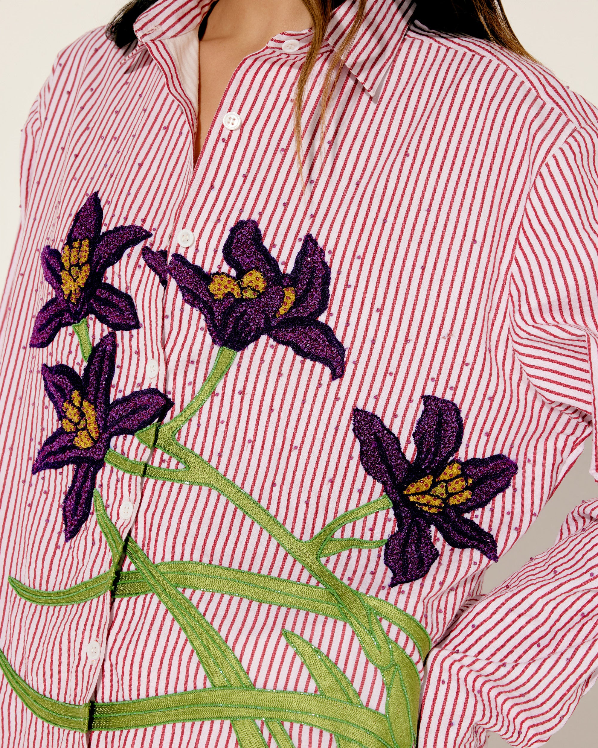 "Le Iris" hand embroidered shirt