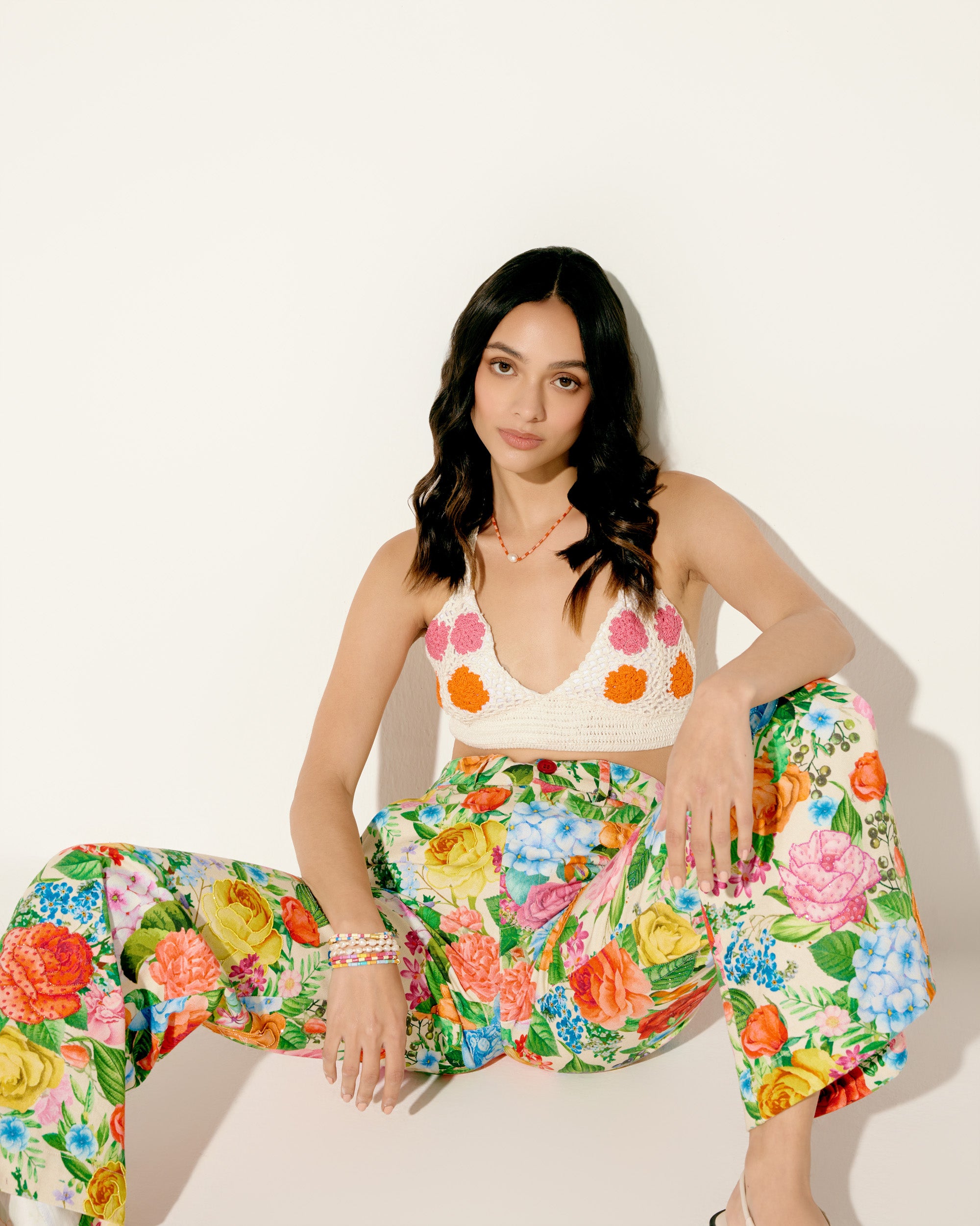 Floral hand crochet bralette