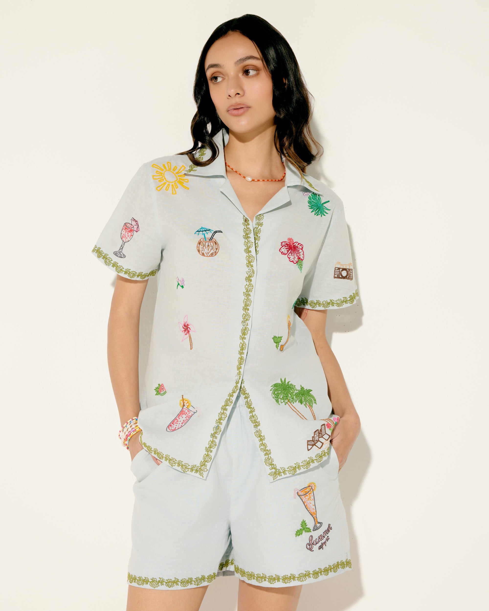 "Le Sundowner" hand embroidered shorts