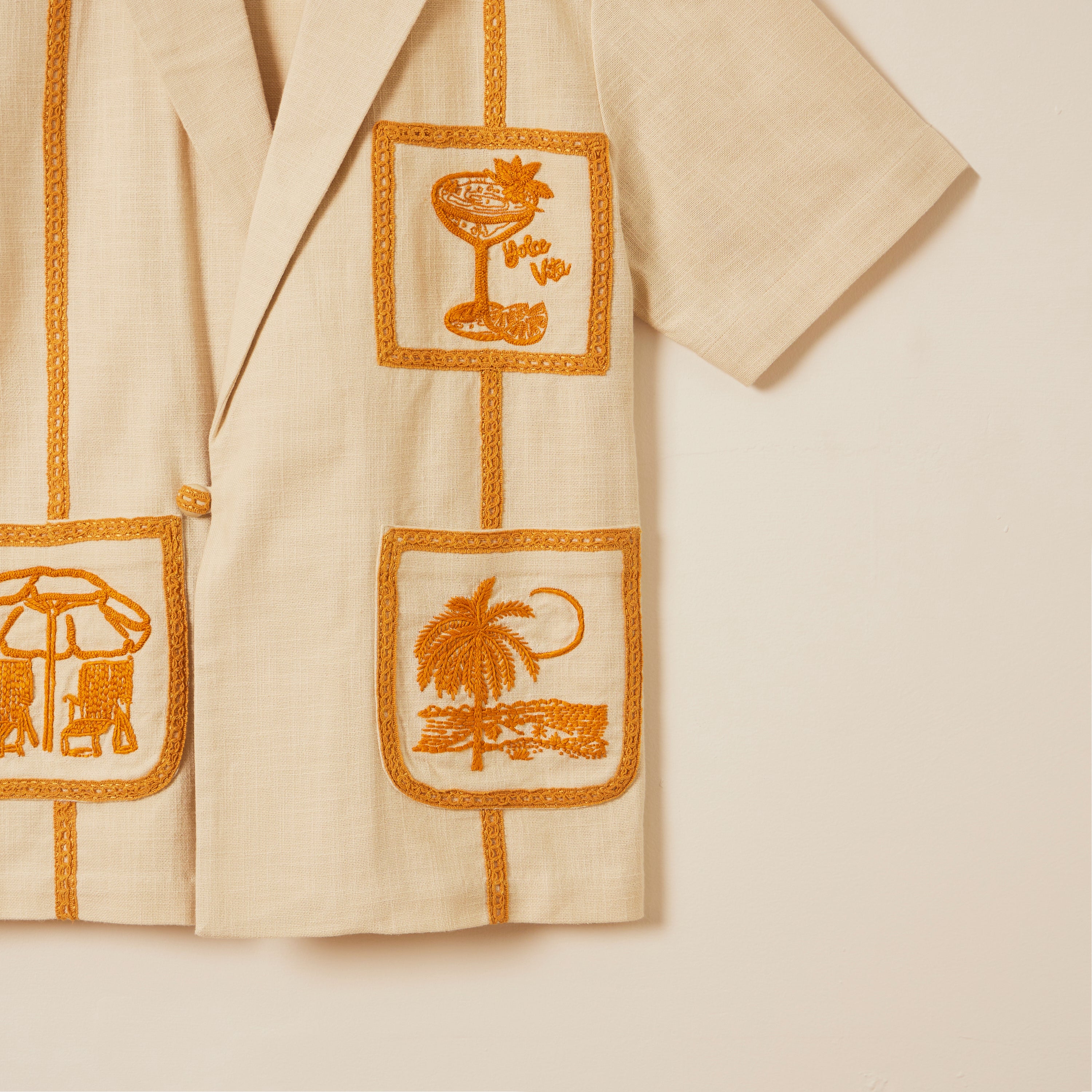 "Le summer soireé" hand embroidered resort shirt